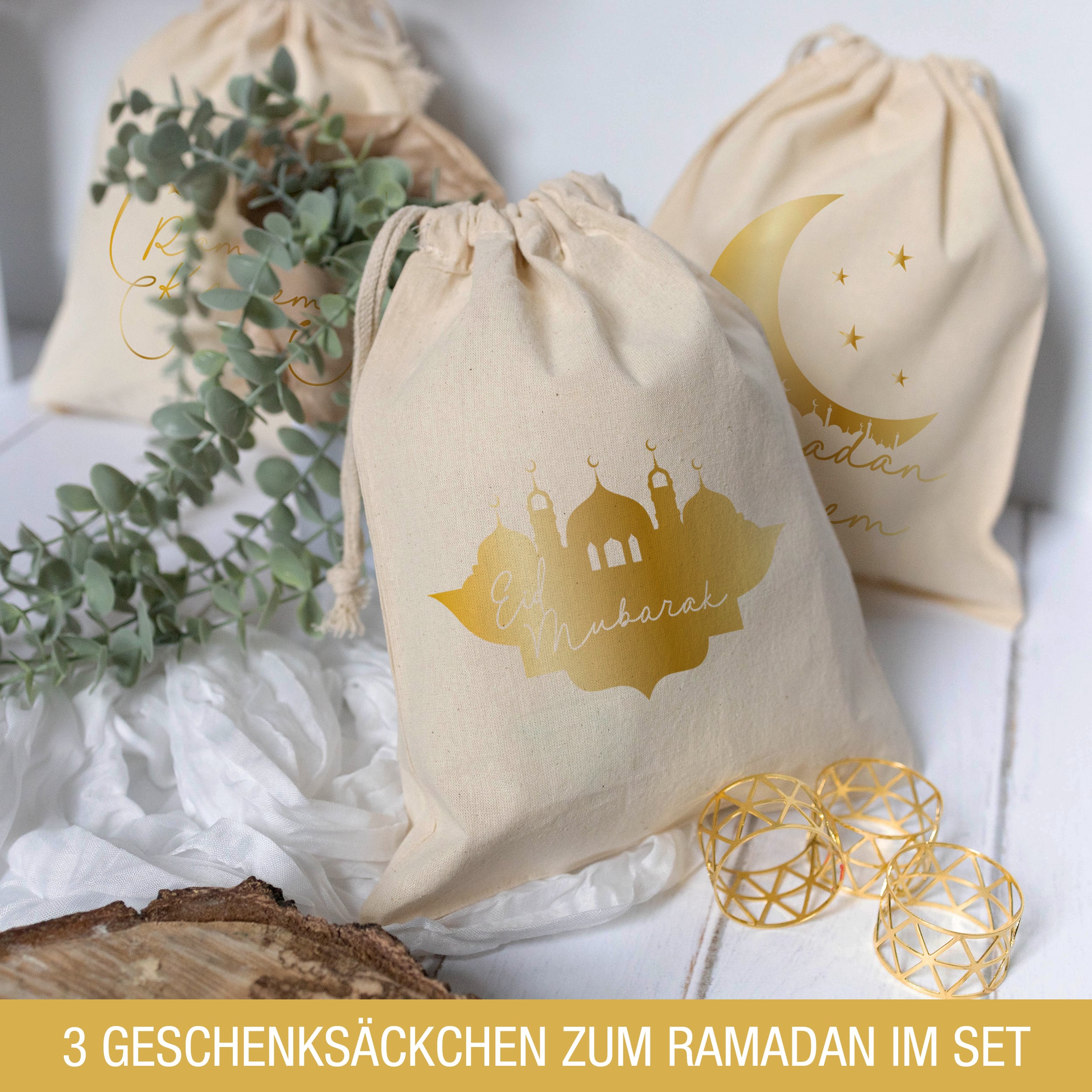 Ramadan Gold Zuziehbeutel 3x Ramadan Gold Zuziehbeutel 3x