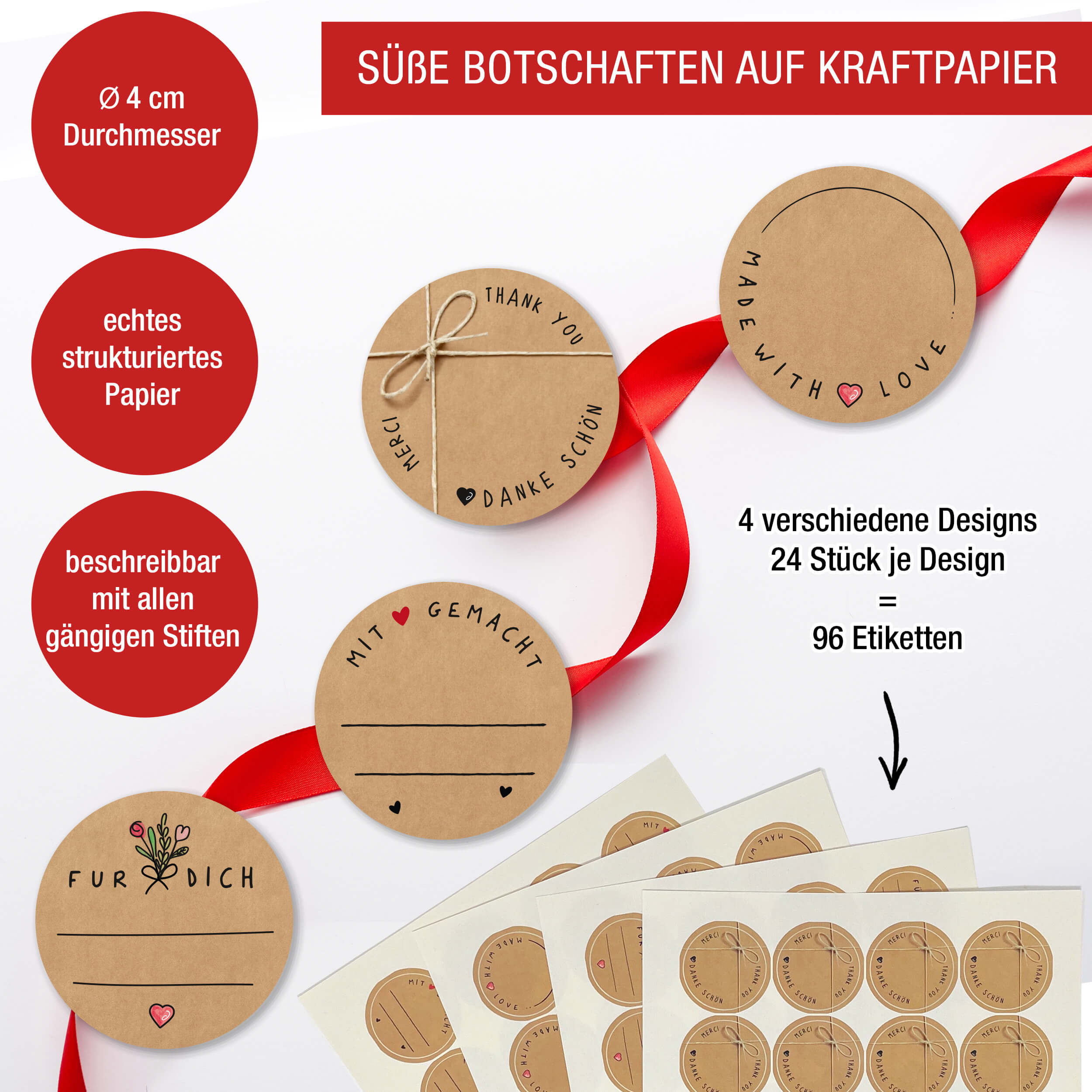Sticker 4er-Set Bögen "Kraftpapier Design"