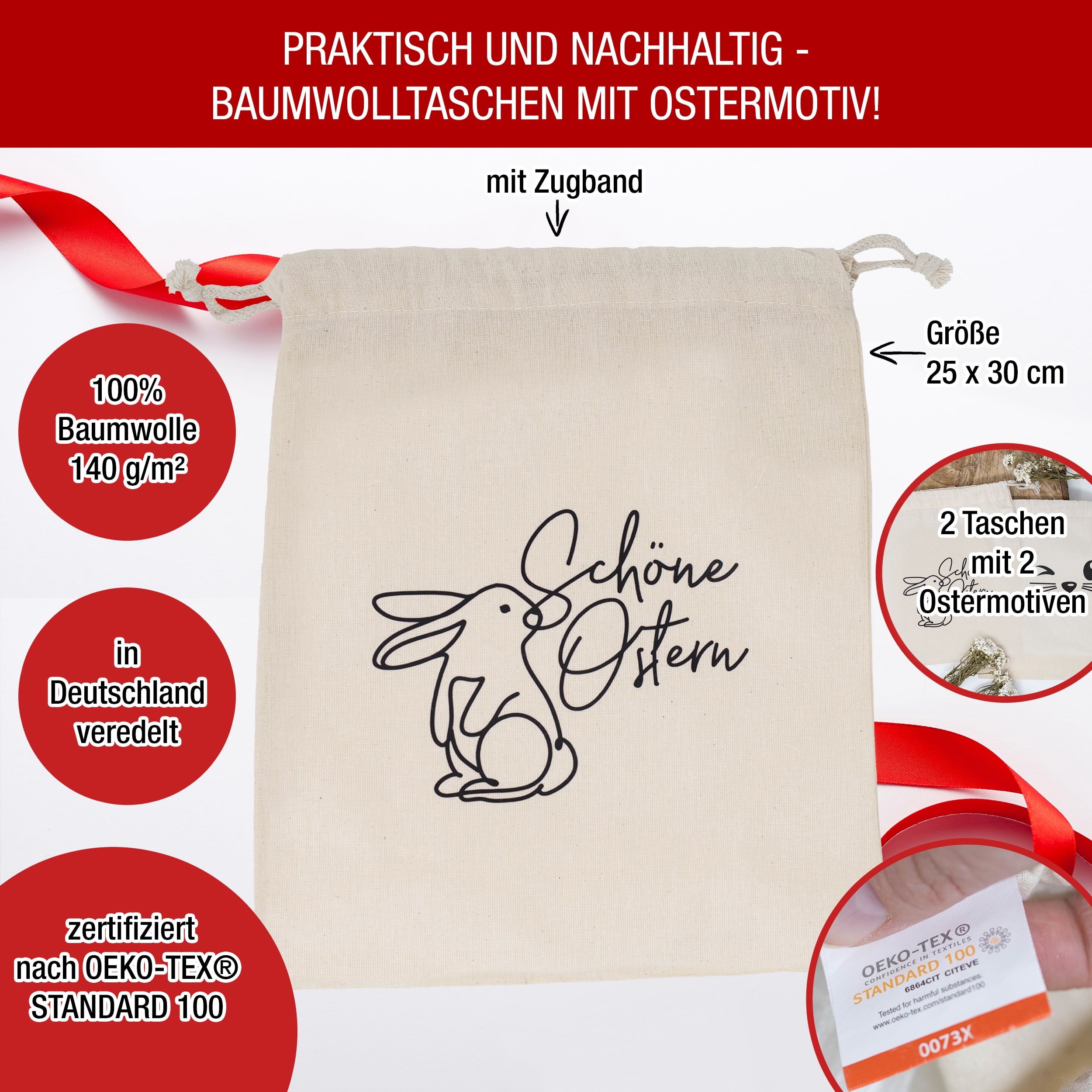 Ostern 2 Zuzieh Baumwollbeutel Set02 Ostern 2 Zuzieh Baumwollbeutel Set02