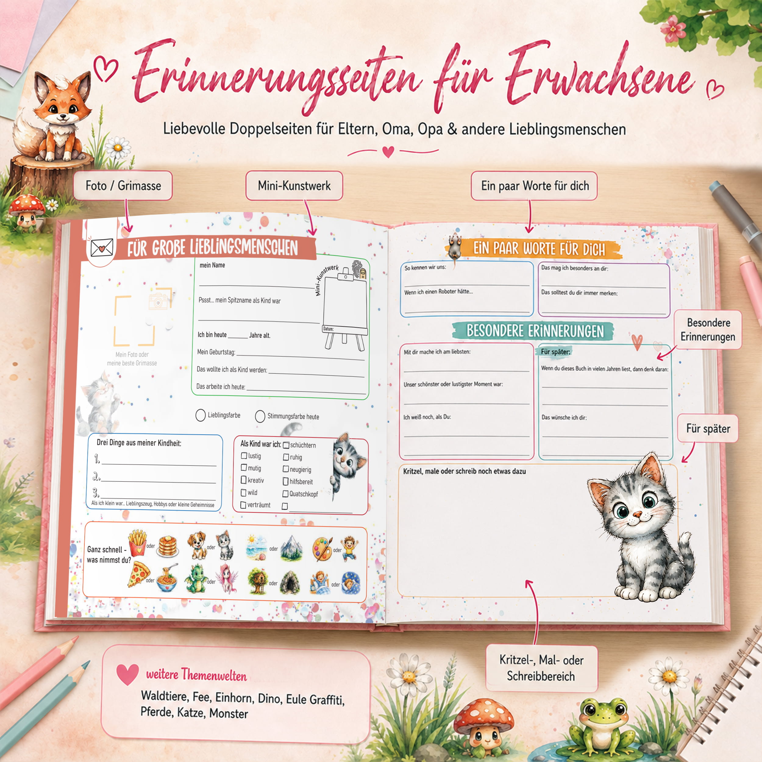 Freundebuch Grundschule Waldtiere – 21 x 21 cm Hardcover