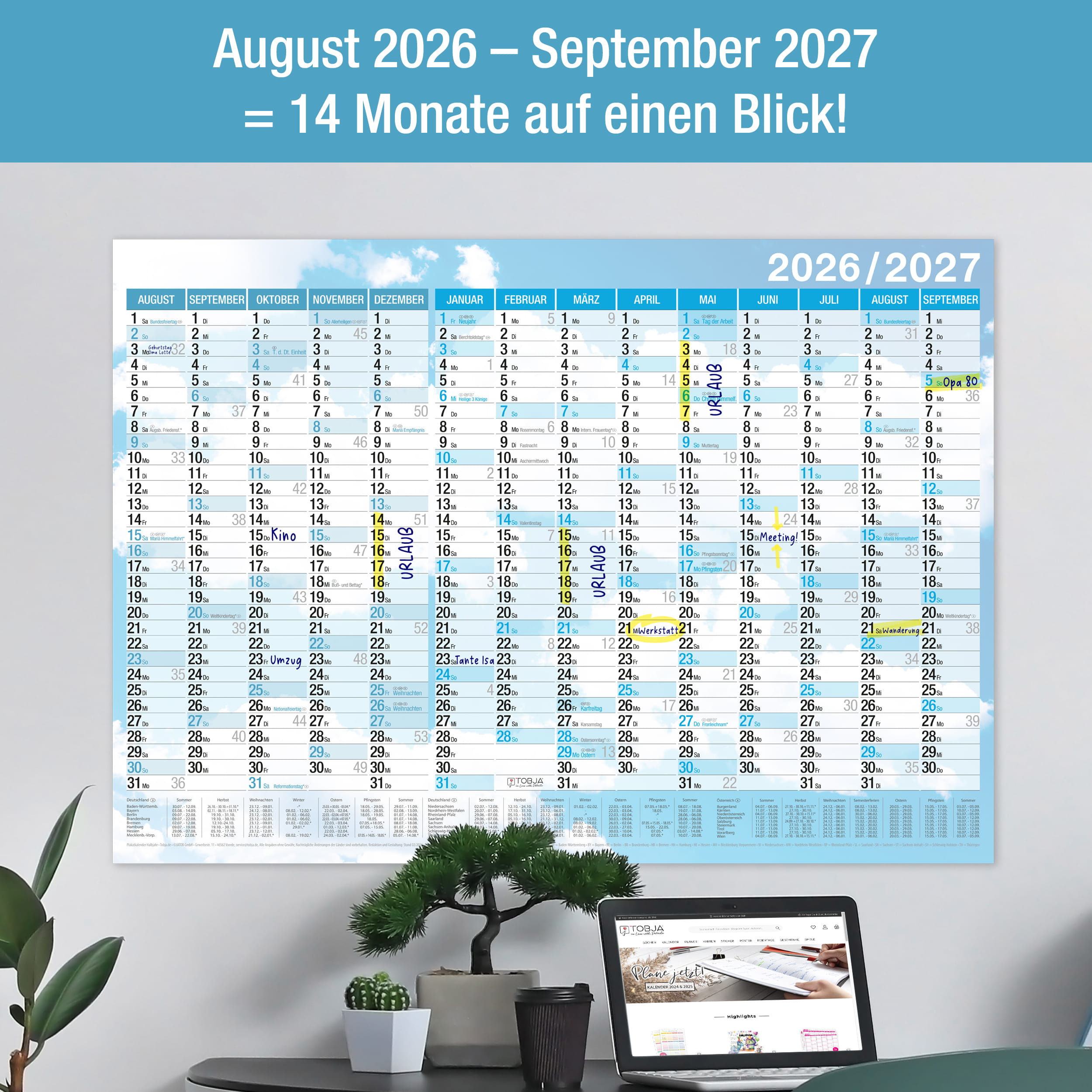 Schuljahreskalender A1 2026/2027 „Sky Blue“