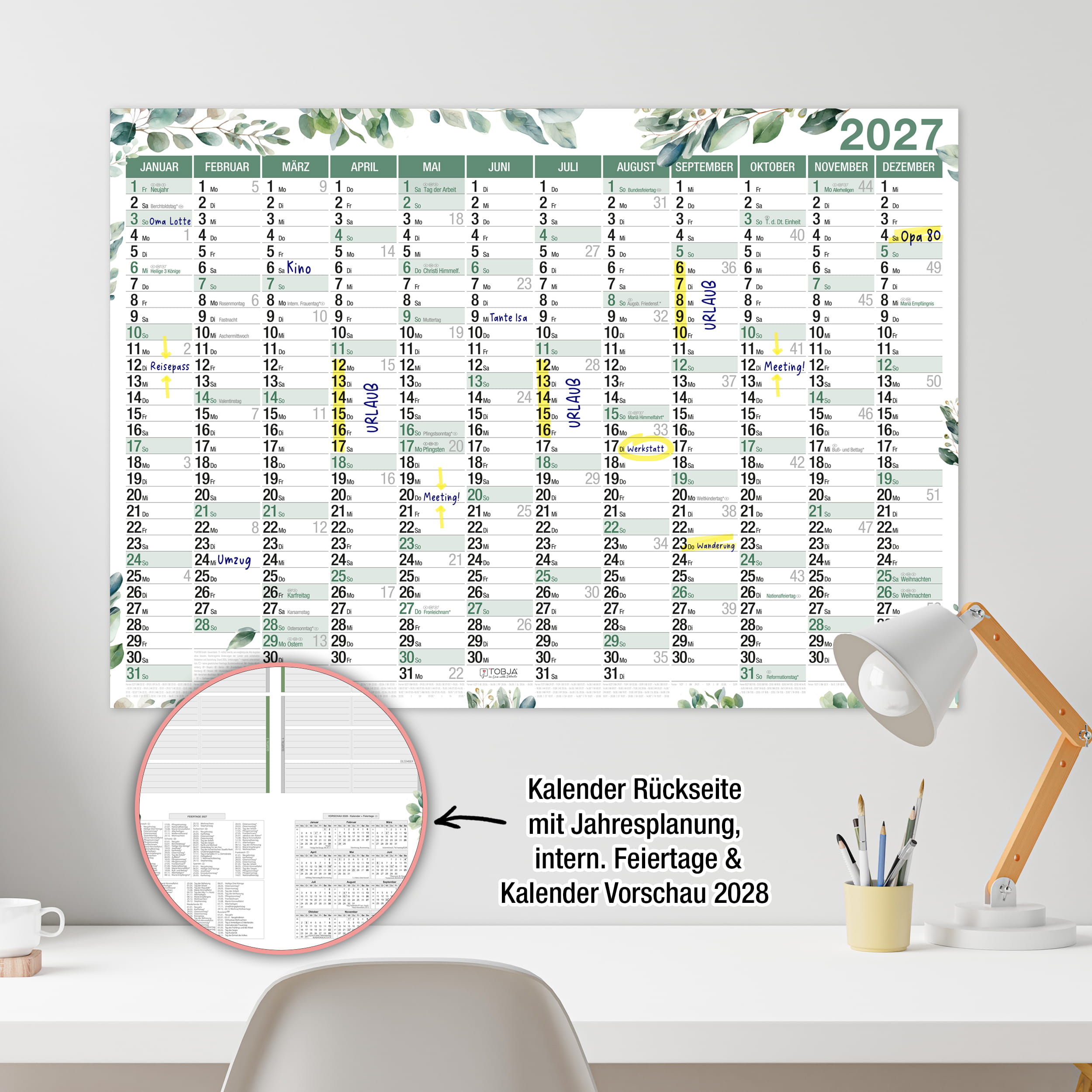 Wandkalender 2027 A2 Eukalyptus Botanical