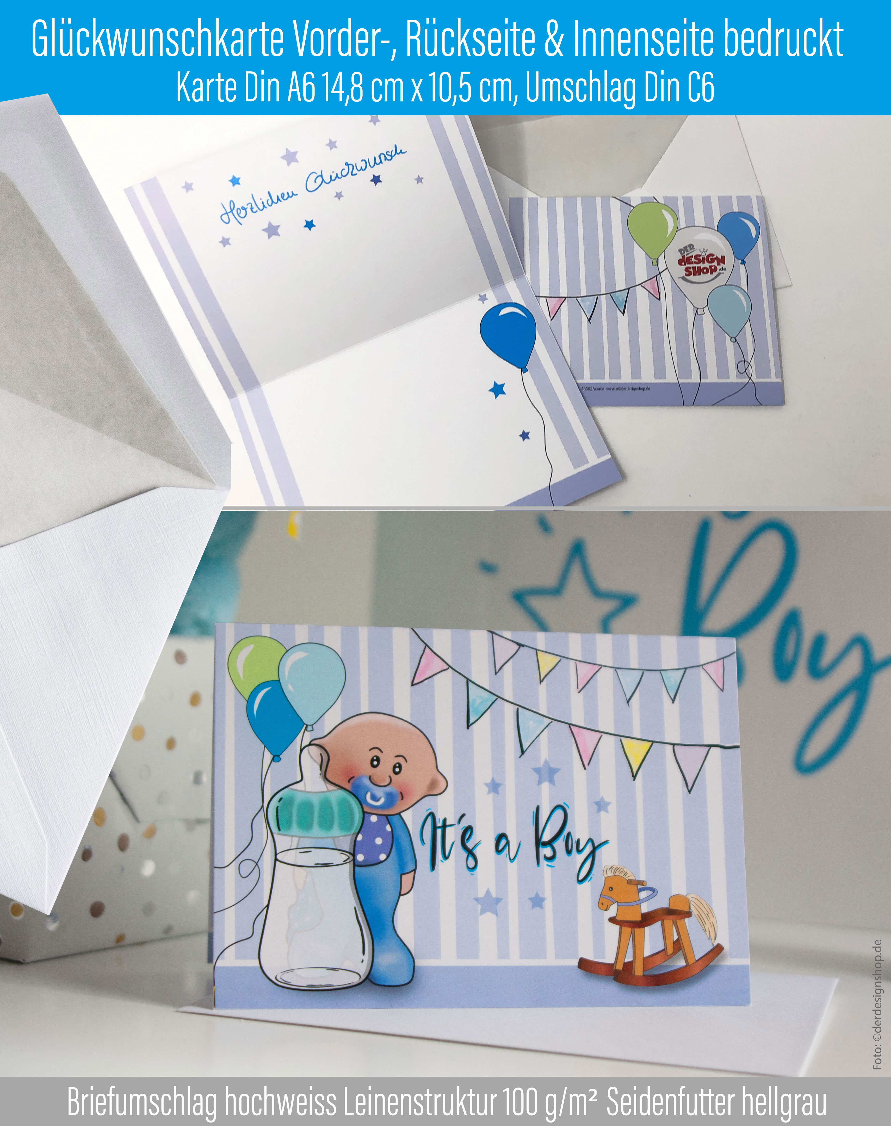Glückwunschkarte zur Geburt eines Jungen "Boy"