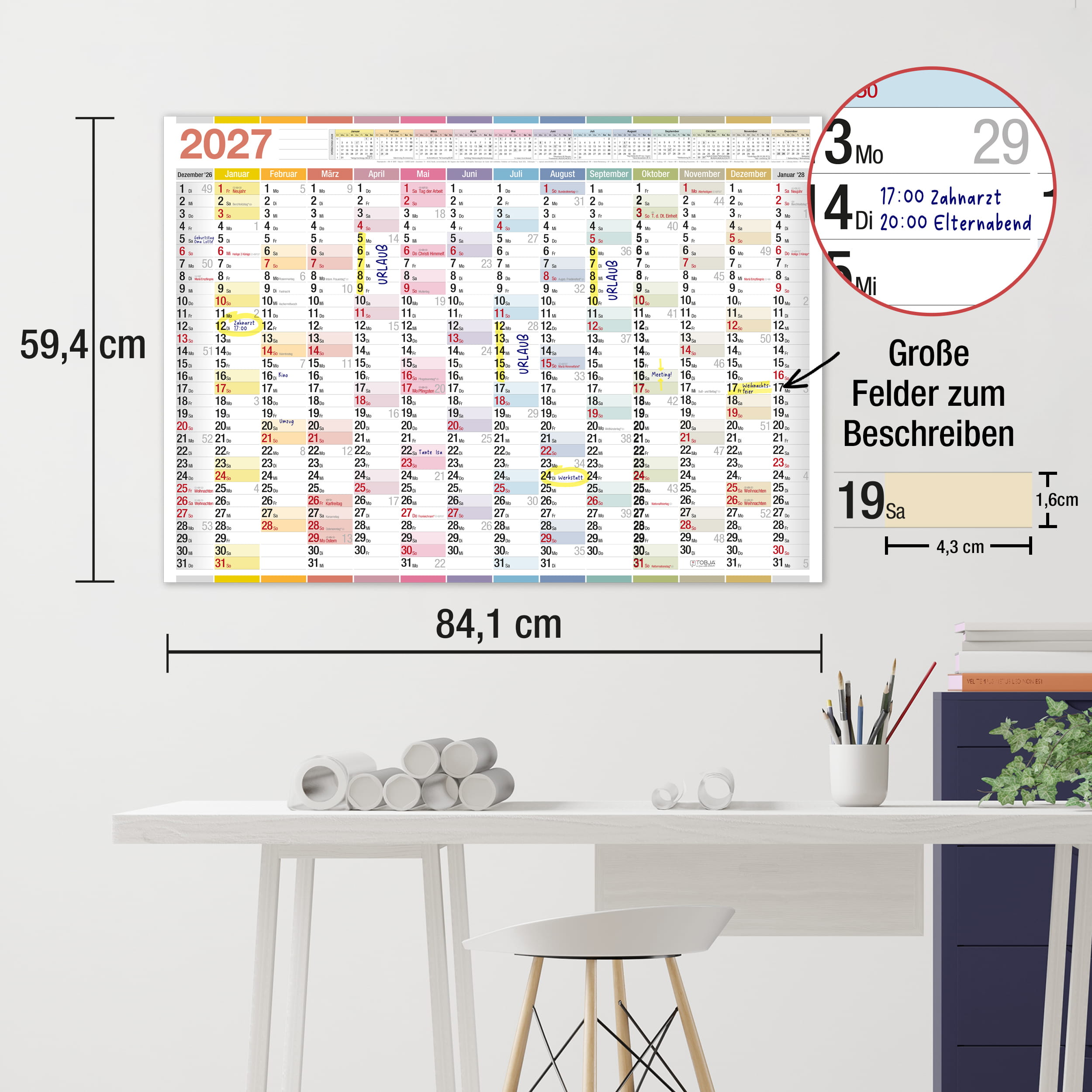 Wandkalender 2027 A1 Color Line 14 Monate