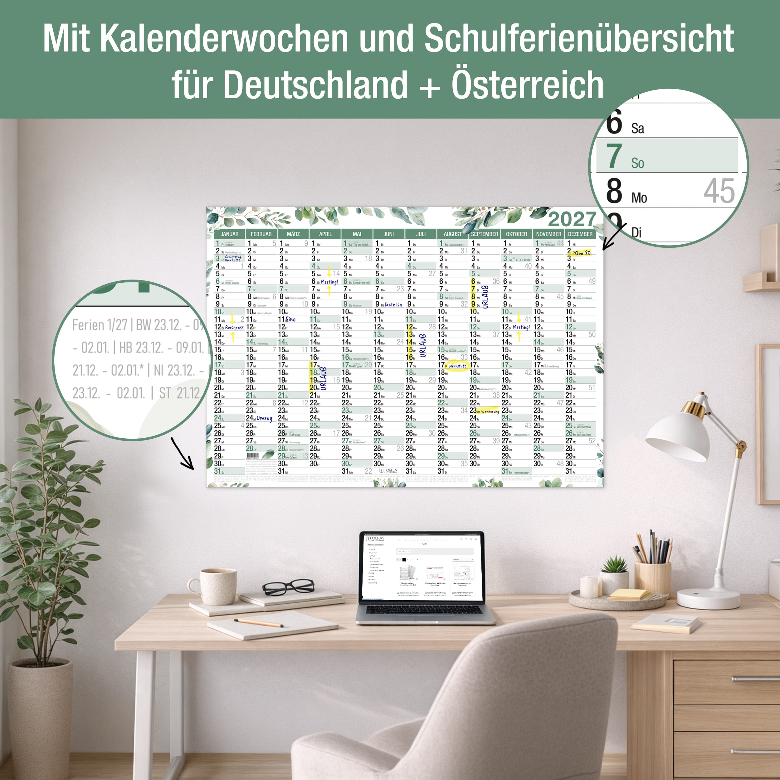 Wandkalender 2027 A1 Eukalyptus