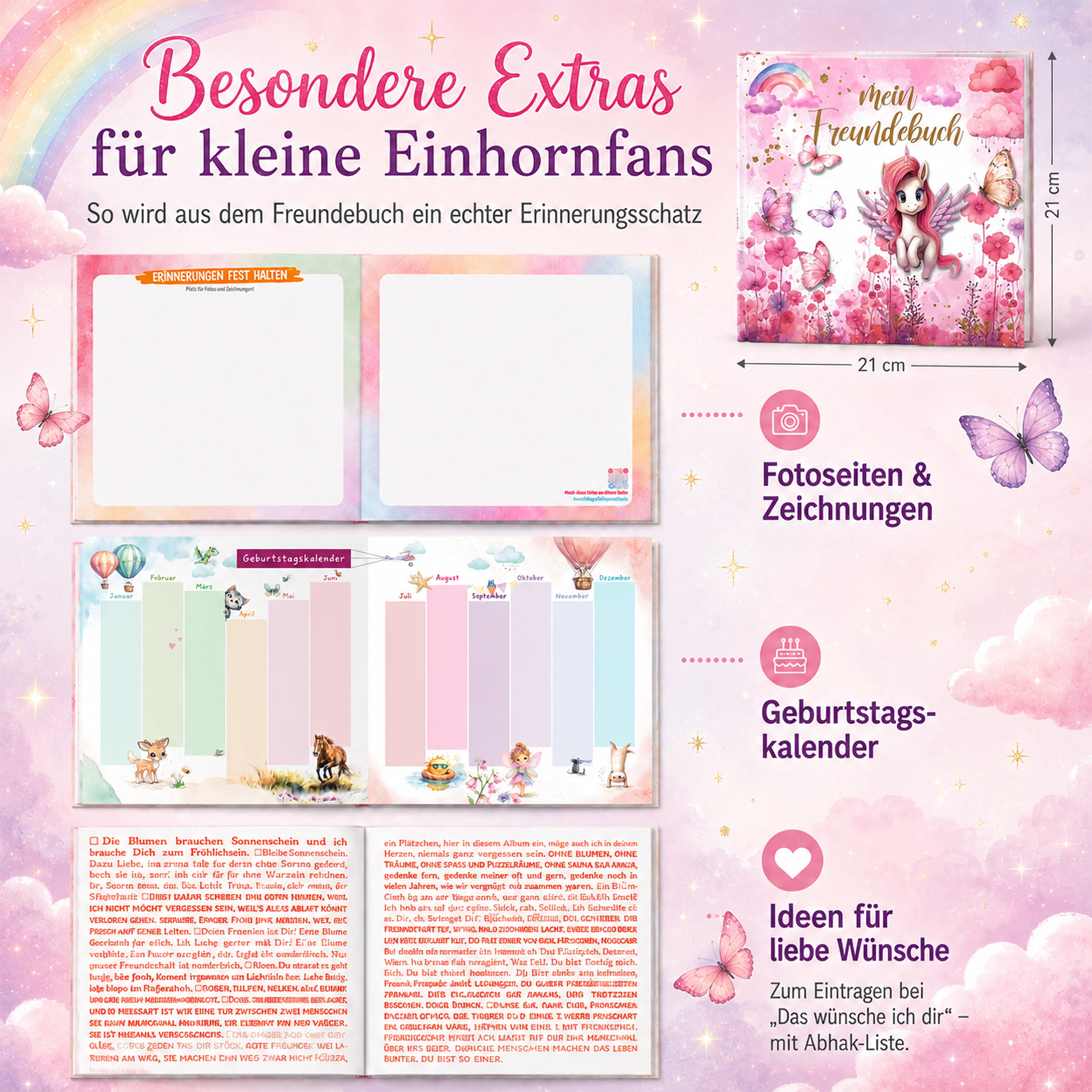 Freundebuch Grundschule Einhorn – 21 x 21 cm Hardcover