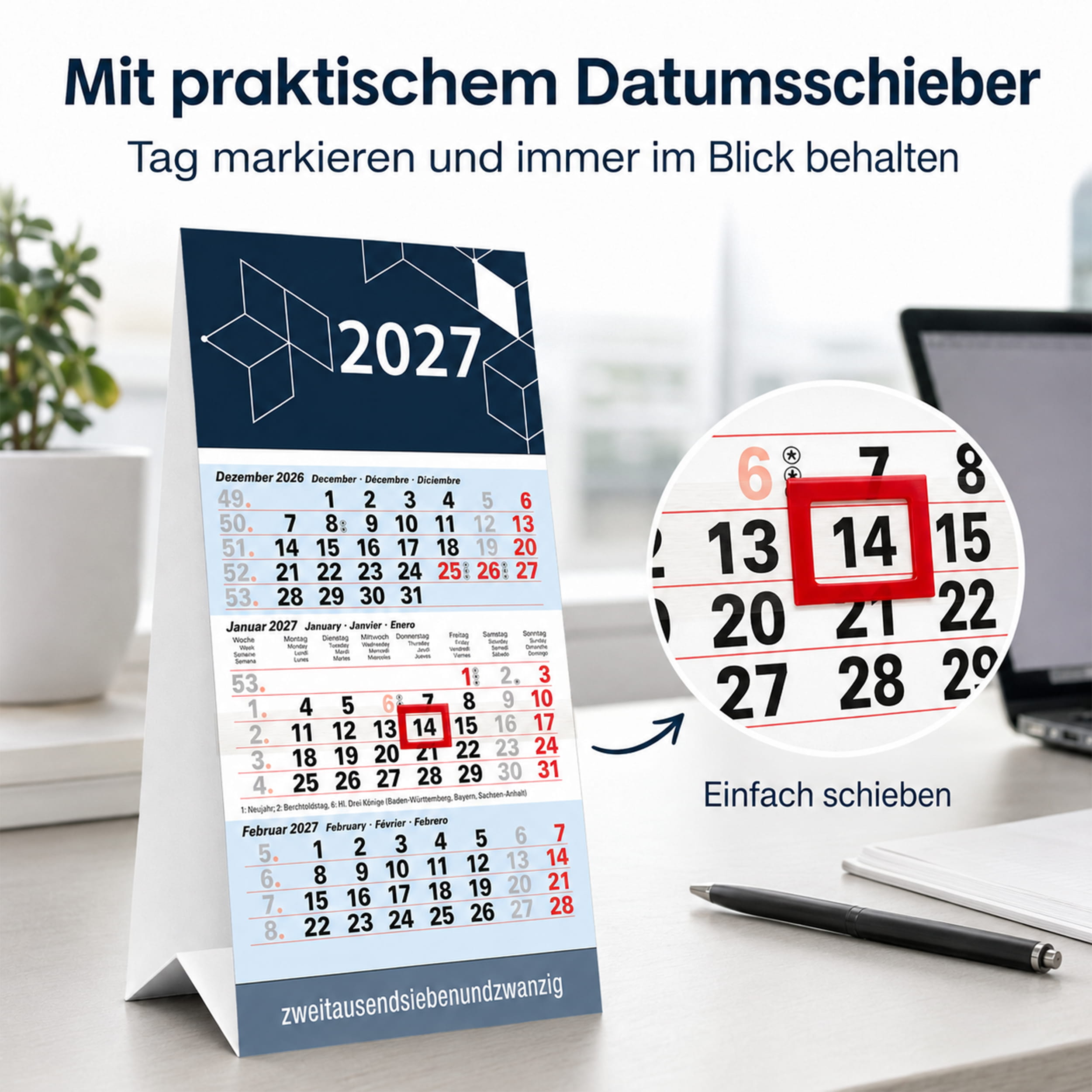 Tischkalender 2027 Cubes – 3 Monatskalender