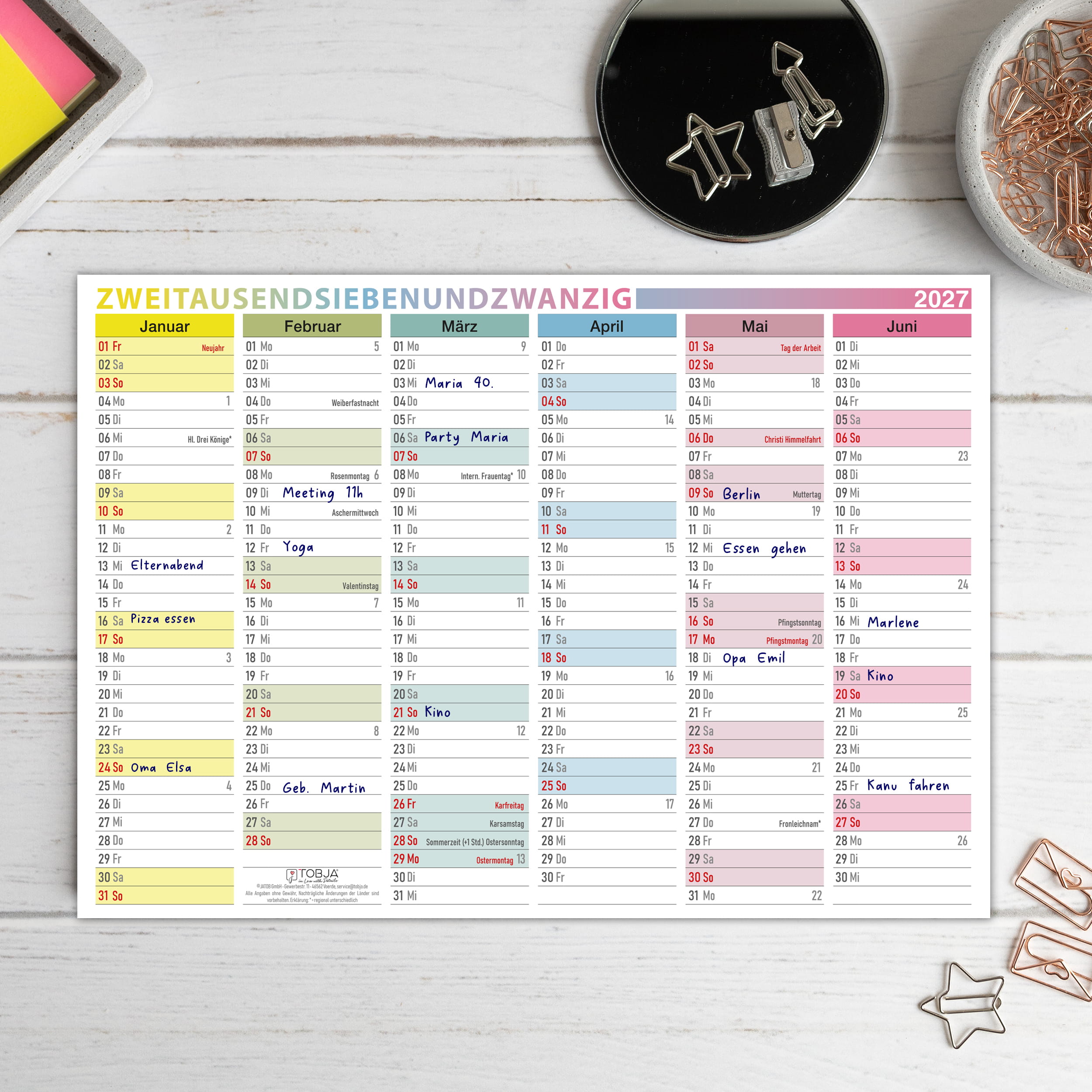 Tafelkalender 2027 A5 bunt - 3er Set