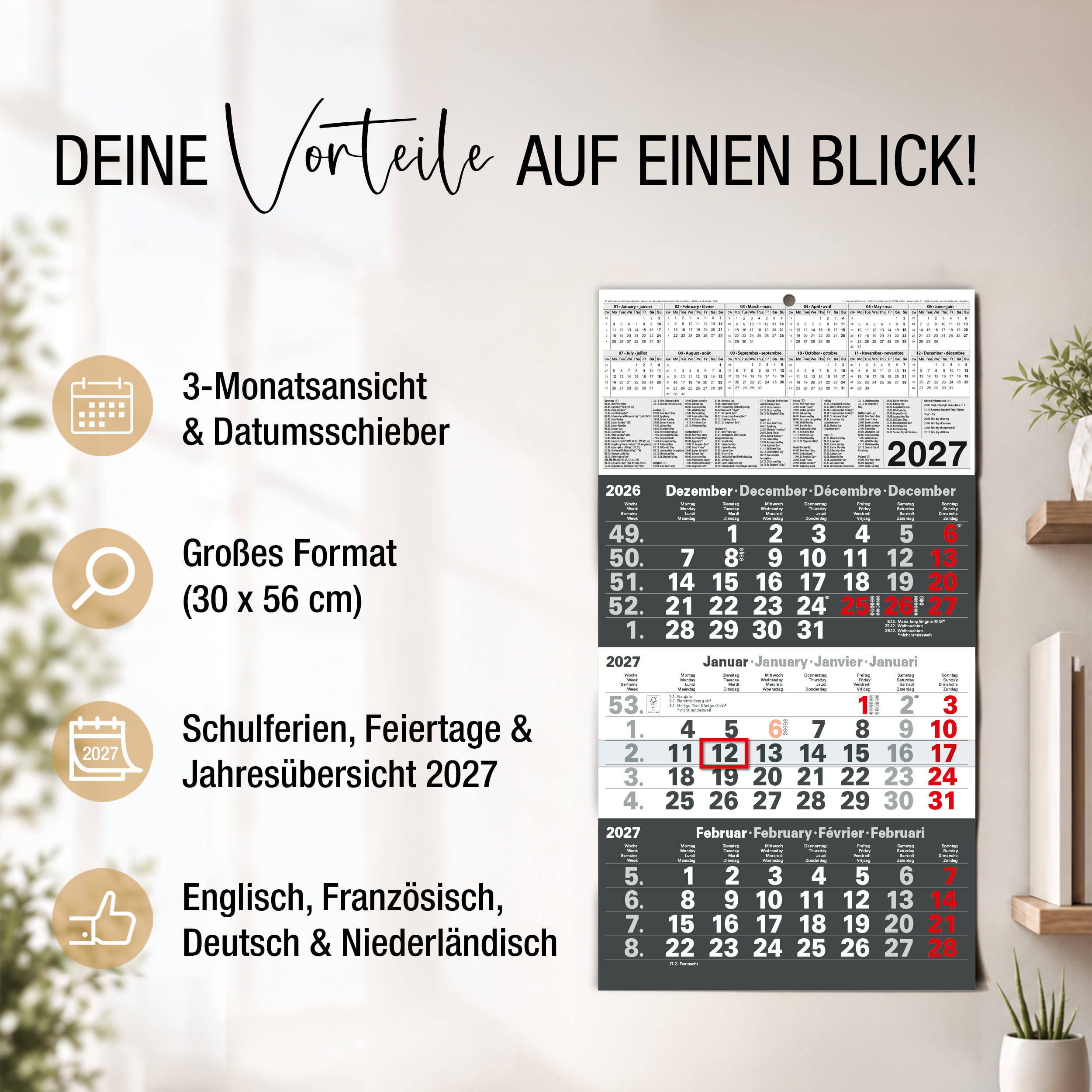 3-Monatskalender 2027 Europe Edition Englisch