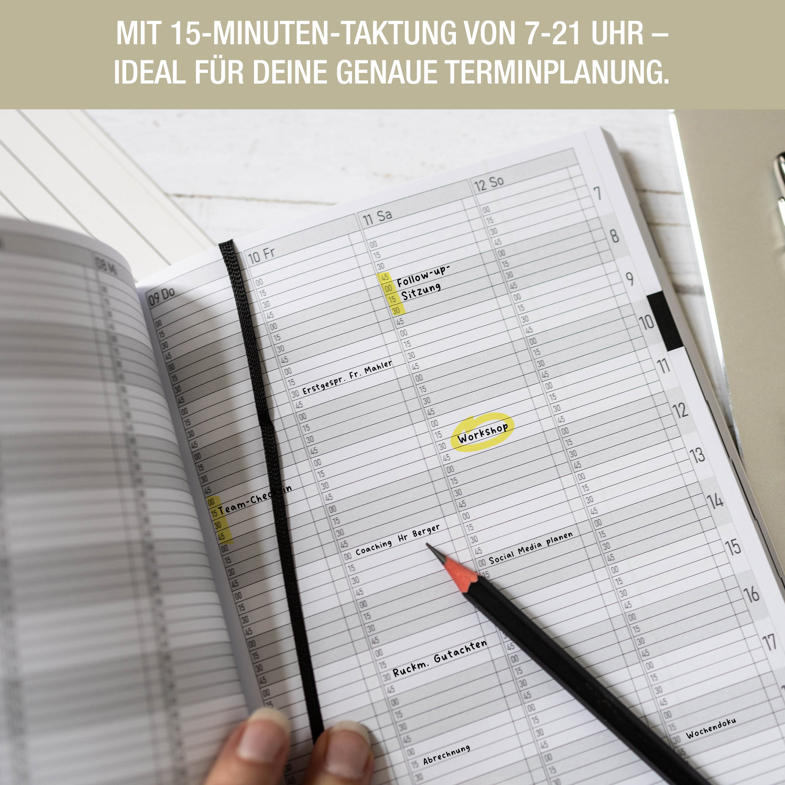 Taschenkalender 2026 A5 mit 15-Minuten-Taktung