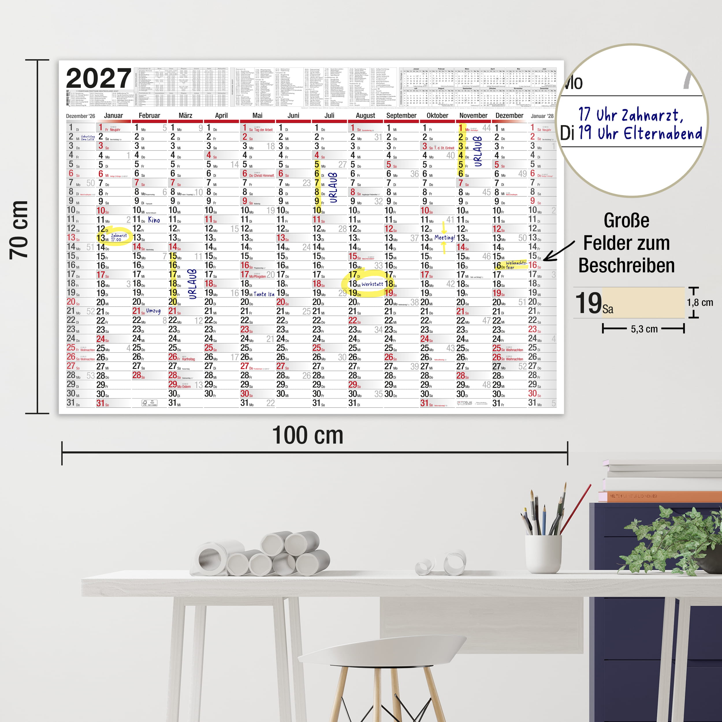 XXL Wandkalender 2026 2x Kalender gefalzt
