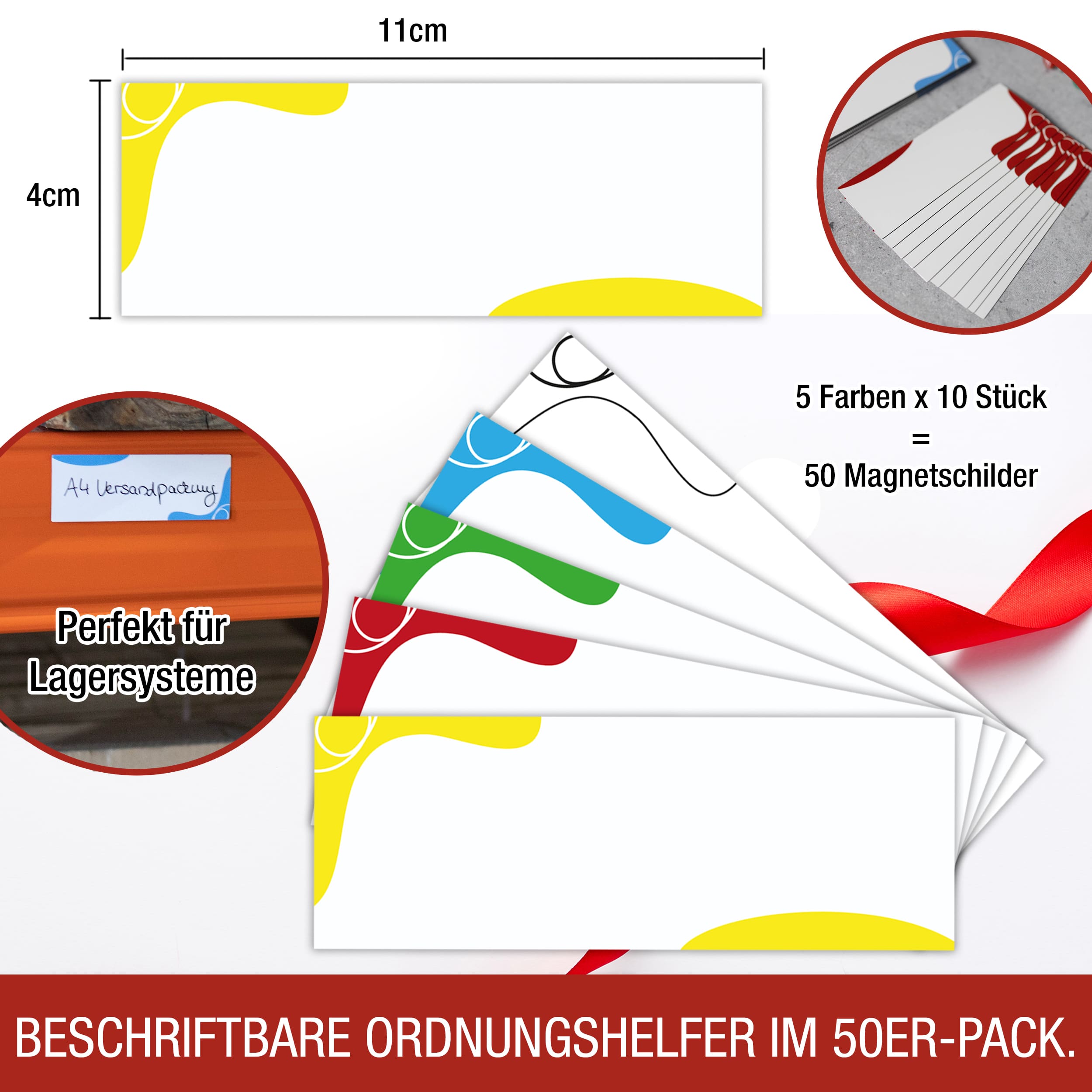Beschreibbare Magnetstreifen: 50Stck. Bunt