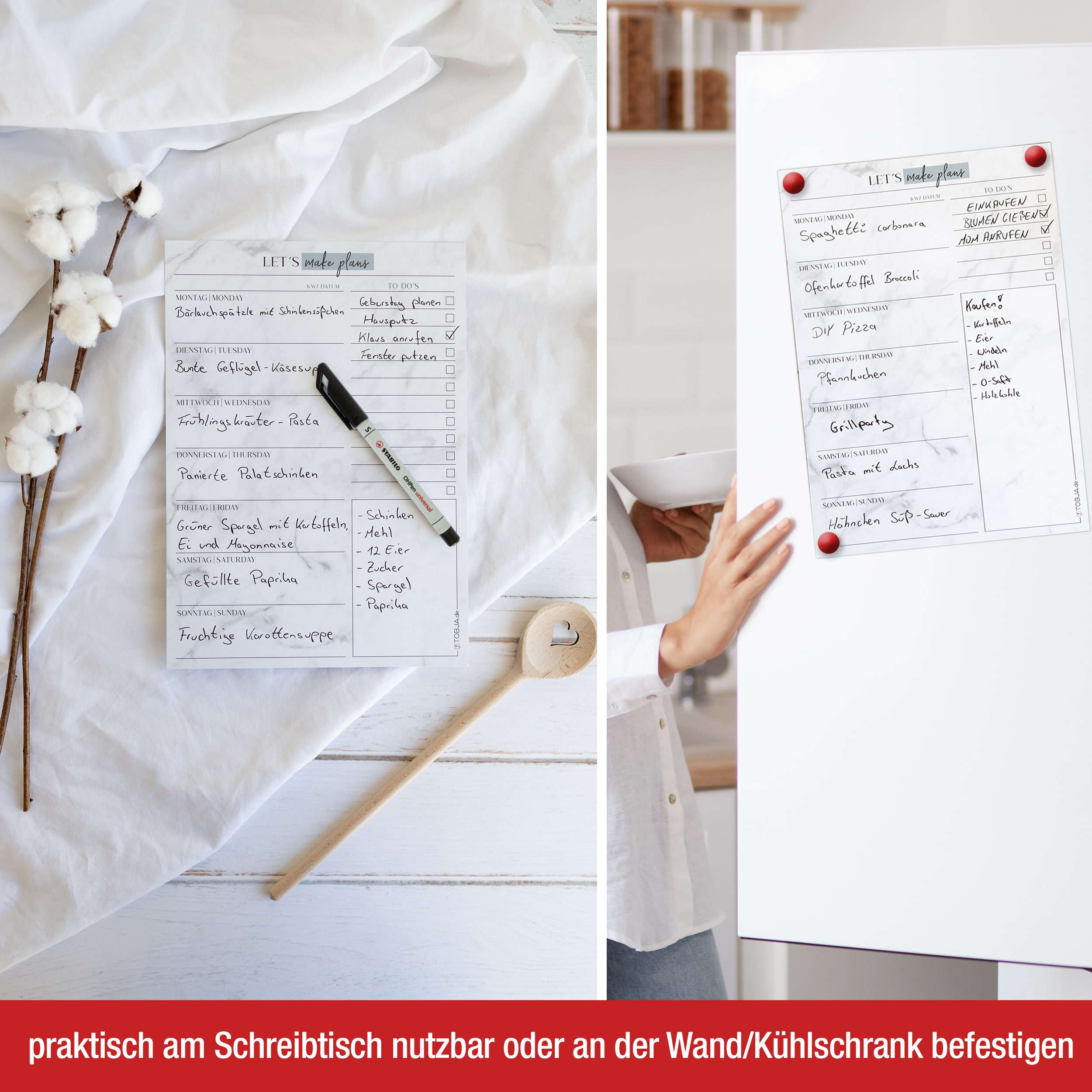 Menüplaner abwischbar inkl. Stift