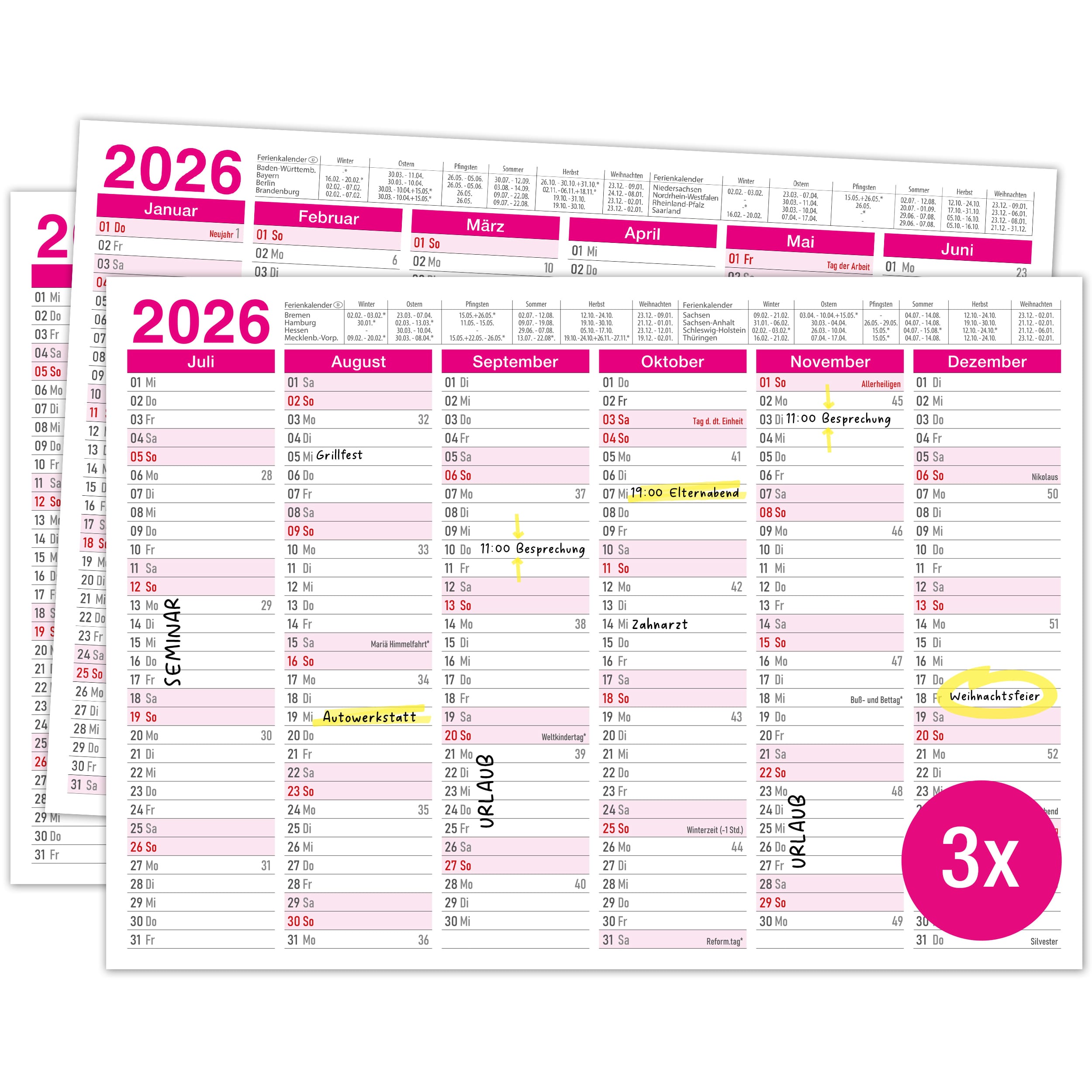 Tafelkalender 2026 "pink"