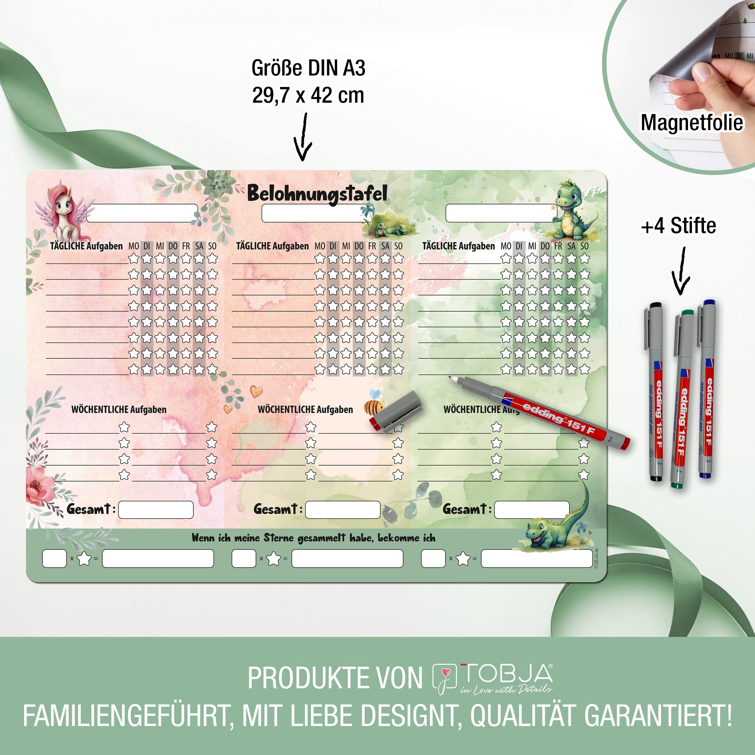 Belohnungstafel Einhorn, Dino magentisch