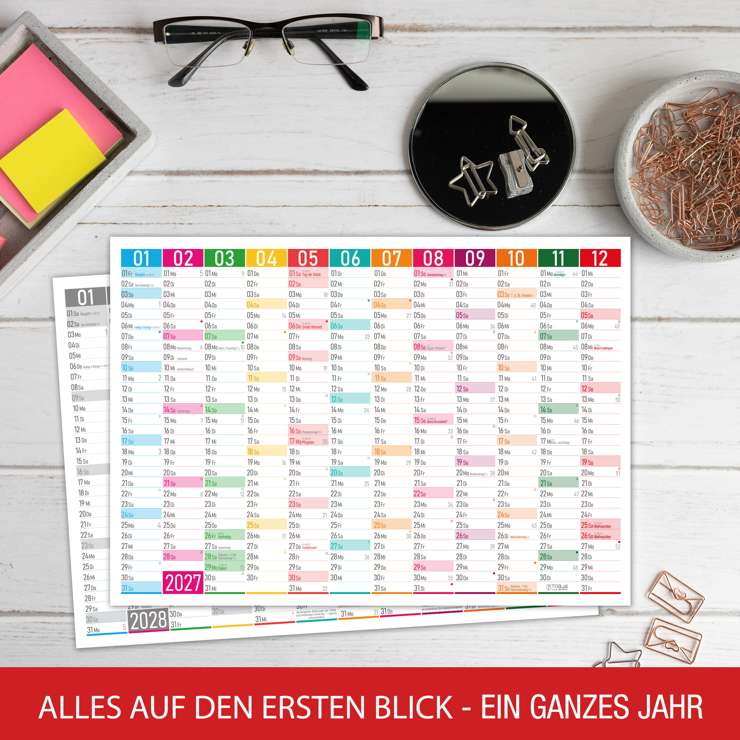 Tafelkalender 2027 Color Blocks A4 - 3er Set