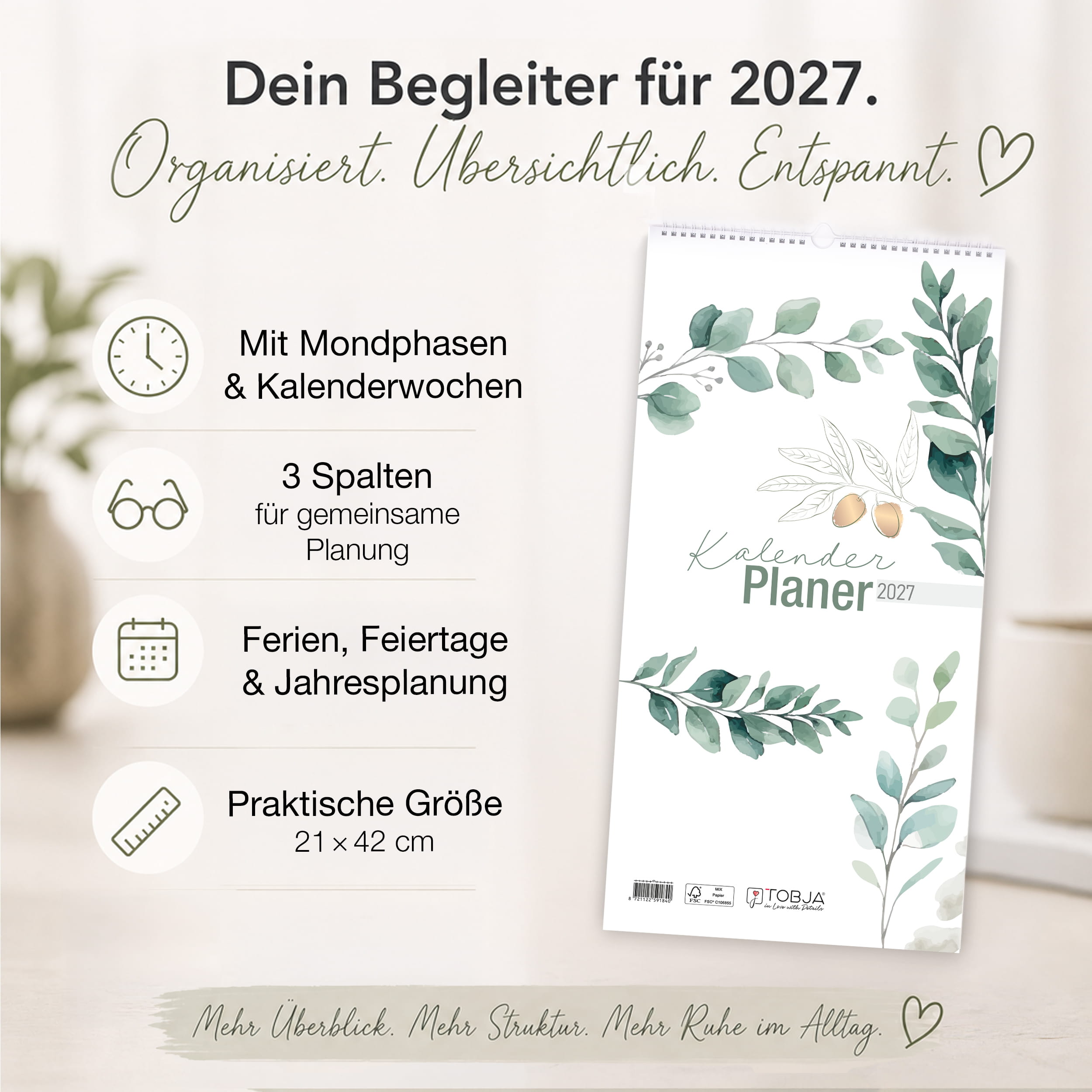 Paarkalender 2027 Olive – 3 Spalten Paarplaner