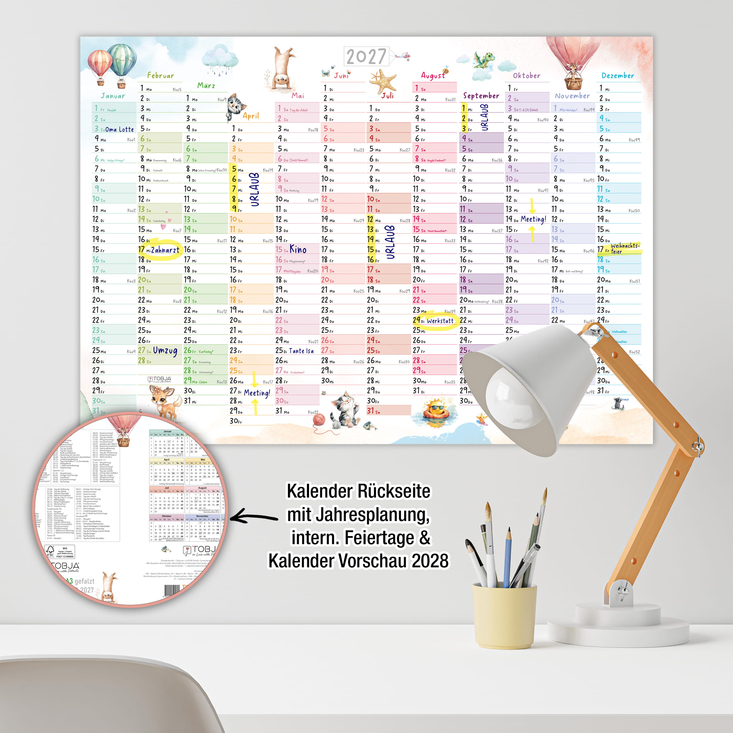Wandkalender 2027 A3 Tierwelt Aquarell