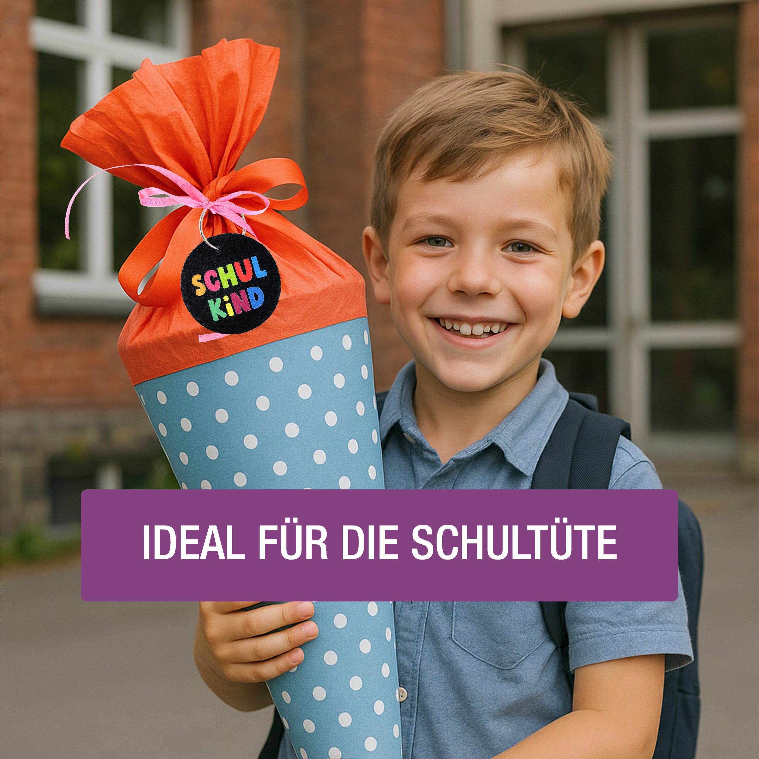 A6 Karte Glückwunsch Einschulung Monster + Anhänger Ohne Name