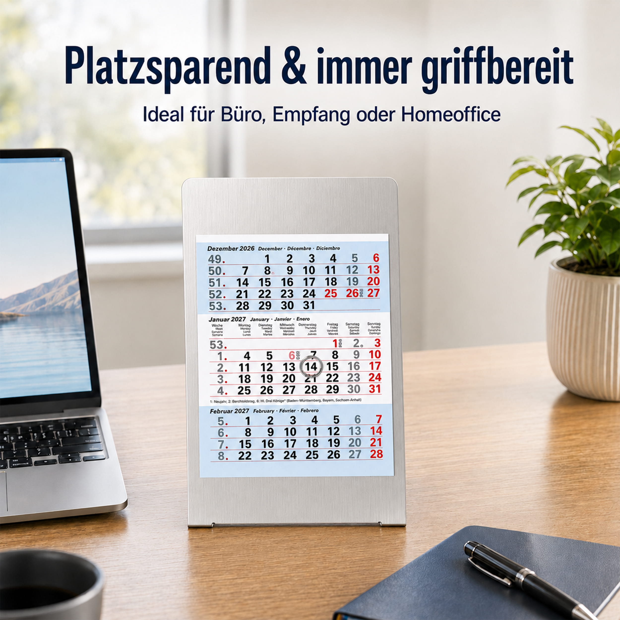 Magnet-System Ice – Tischkalender 2027 mit Metallaufsteller