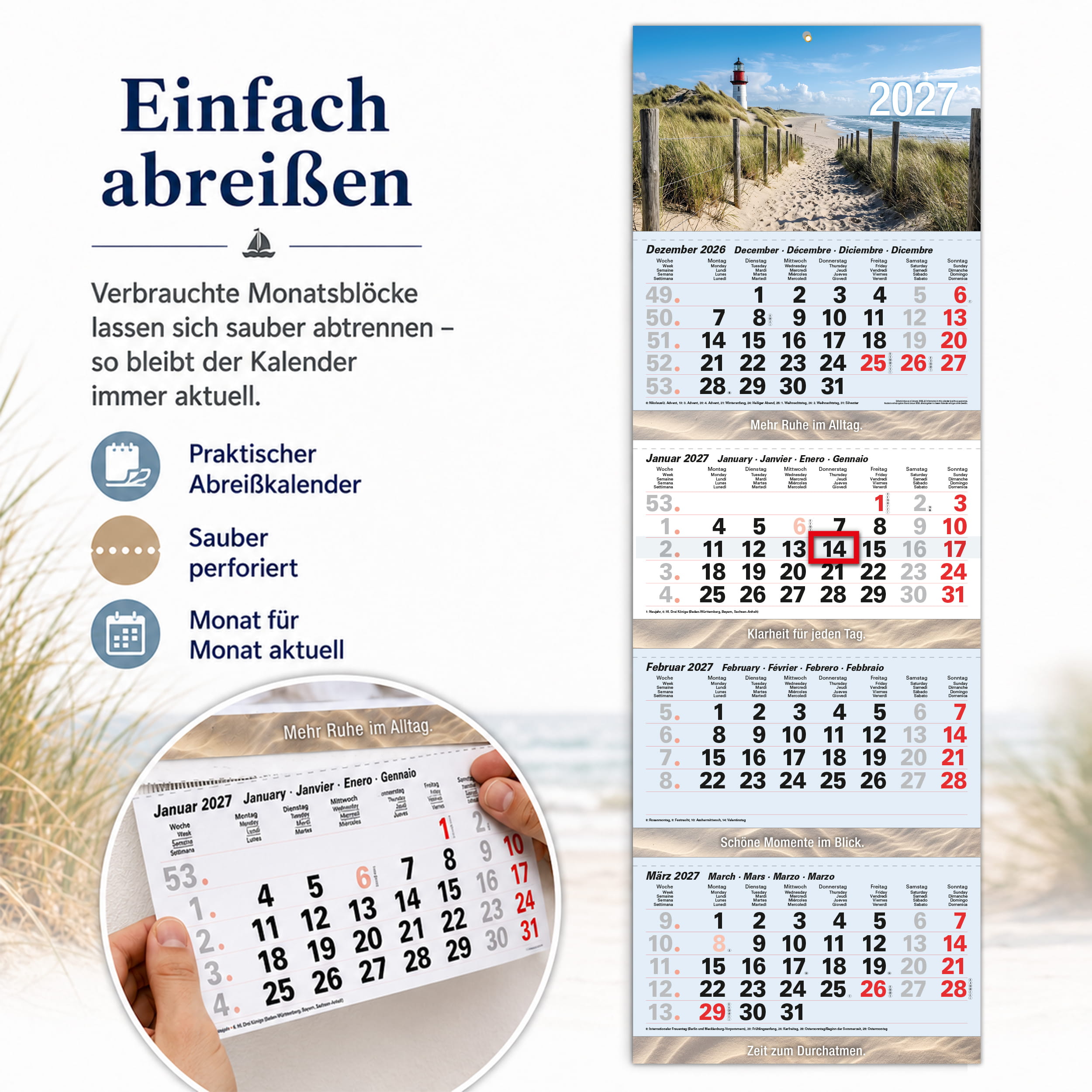 4-Monatskalender 2027 Nordsee Leuchtturm 32x95,5
