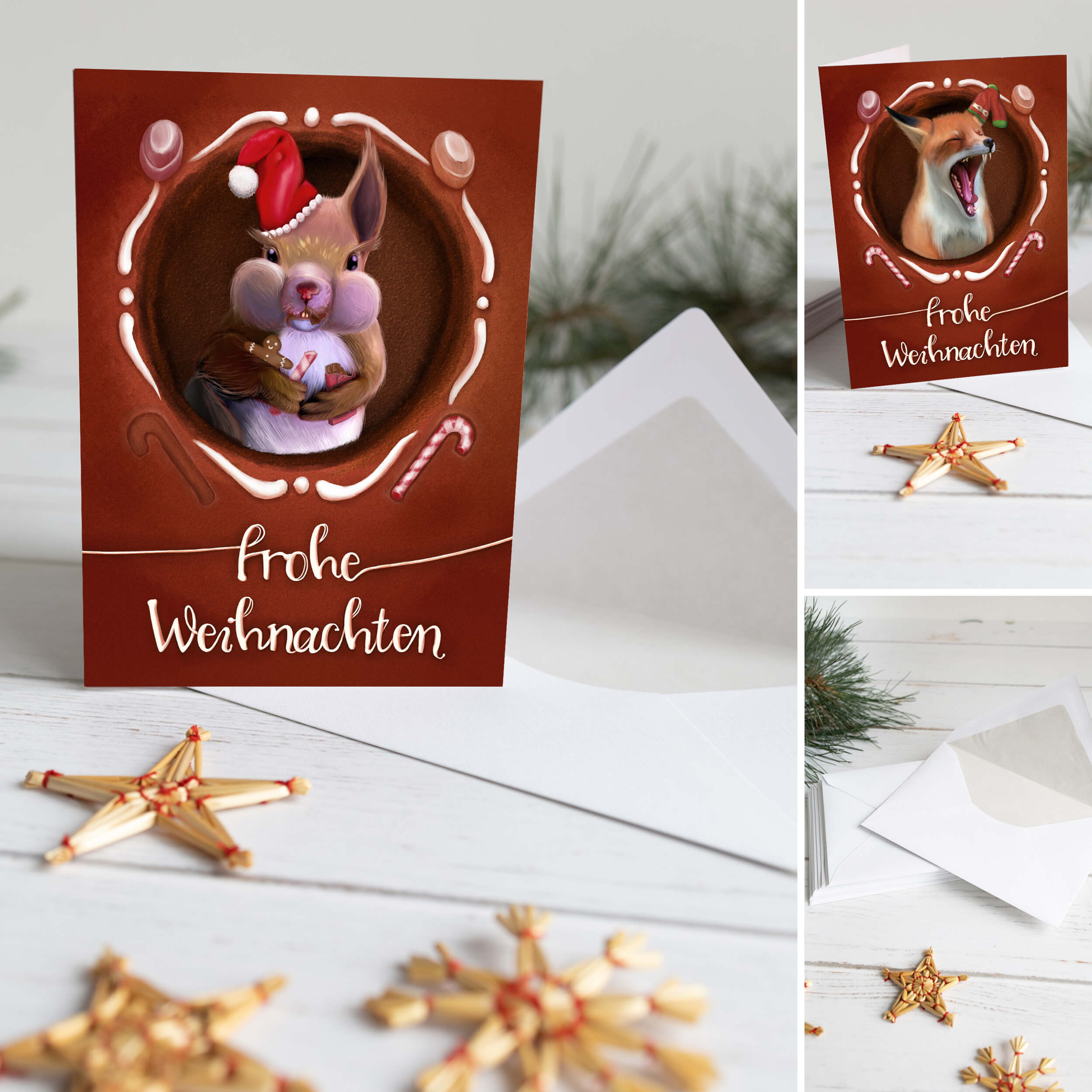 Weihnachtskarten "Tiere im Lebkuchenhaus" Weihnachtskarten "Tiere im Lebkuchenhaus"
