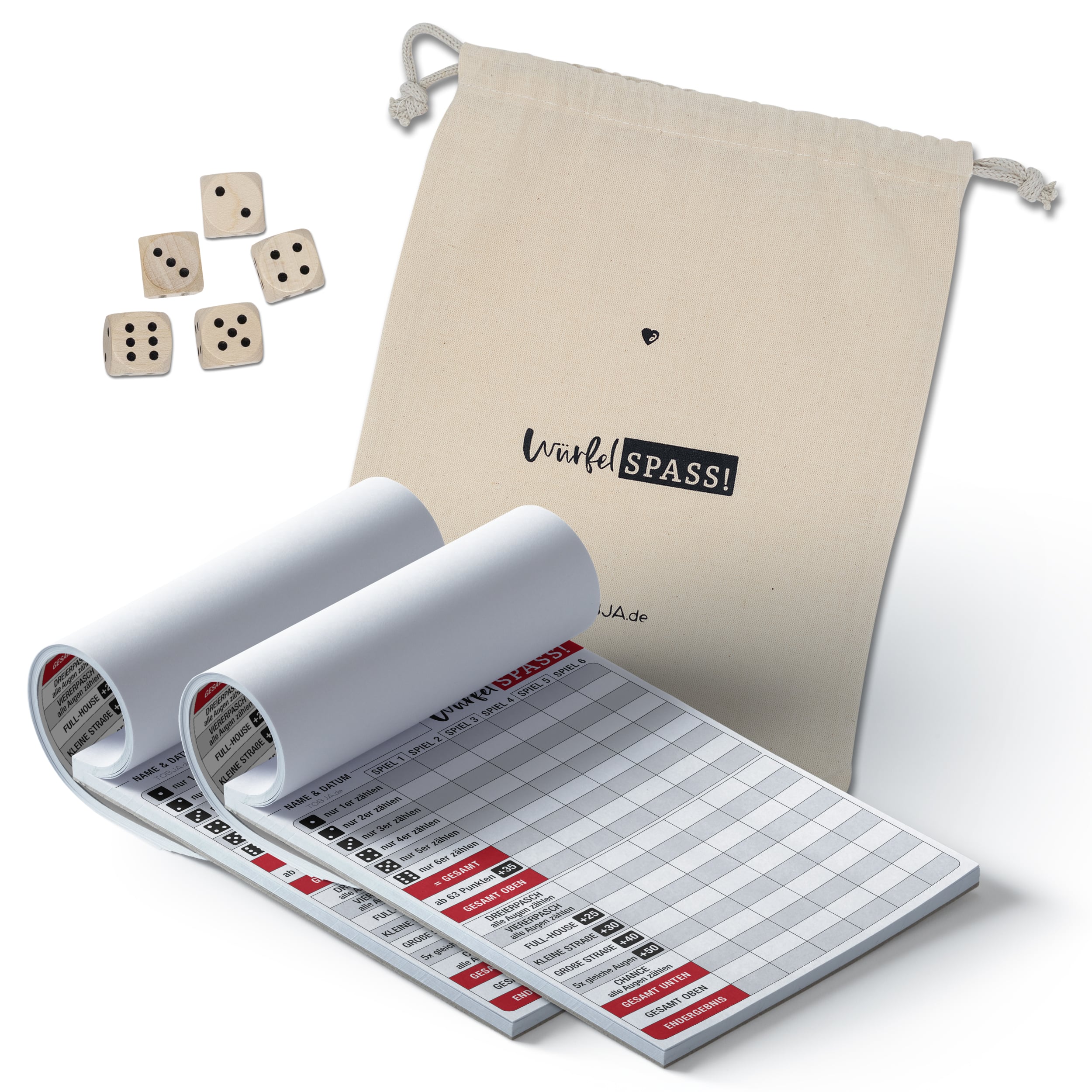 Würfelspiel Set "Blöcke, Würfel & Beutel"