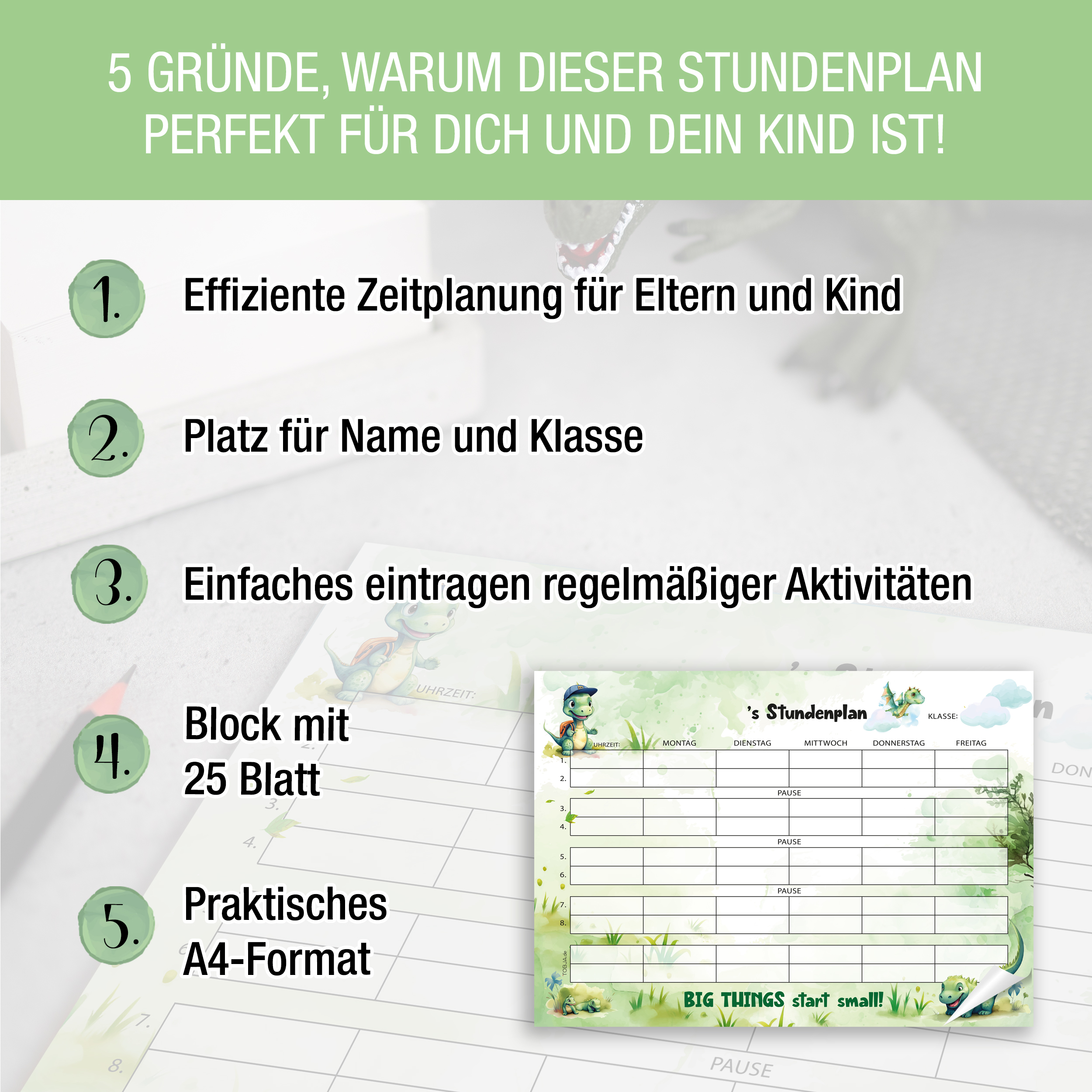 Stundenplan Block "Dino Drache" Stundenplan Block "Dino Drache"