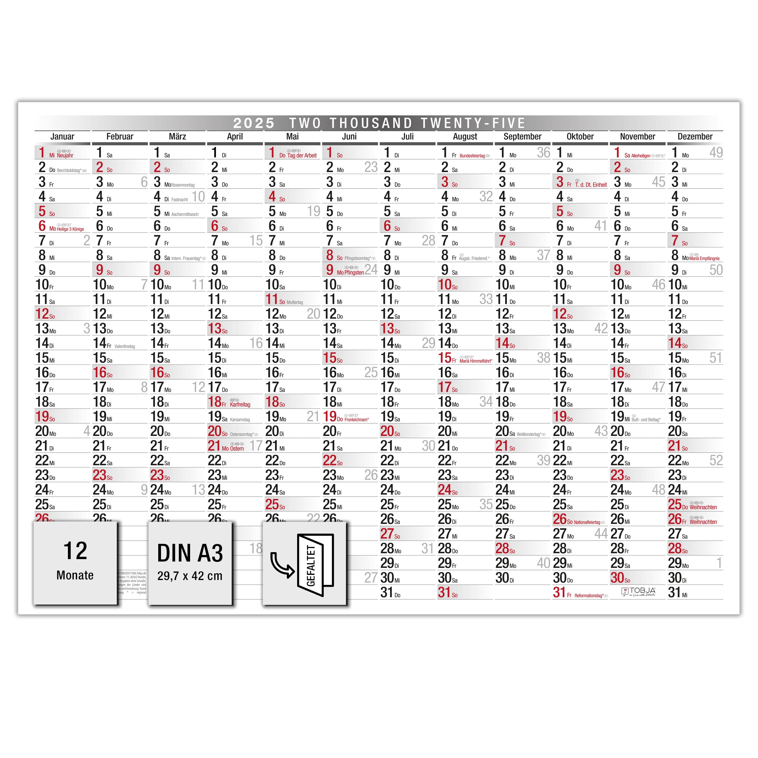 Wandkalender A3 2025