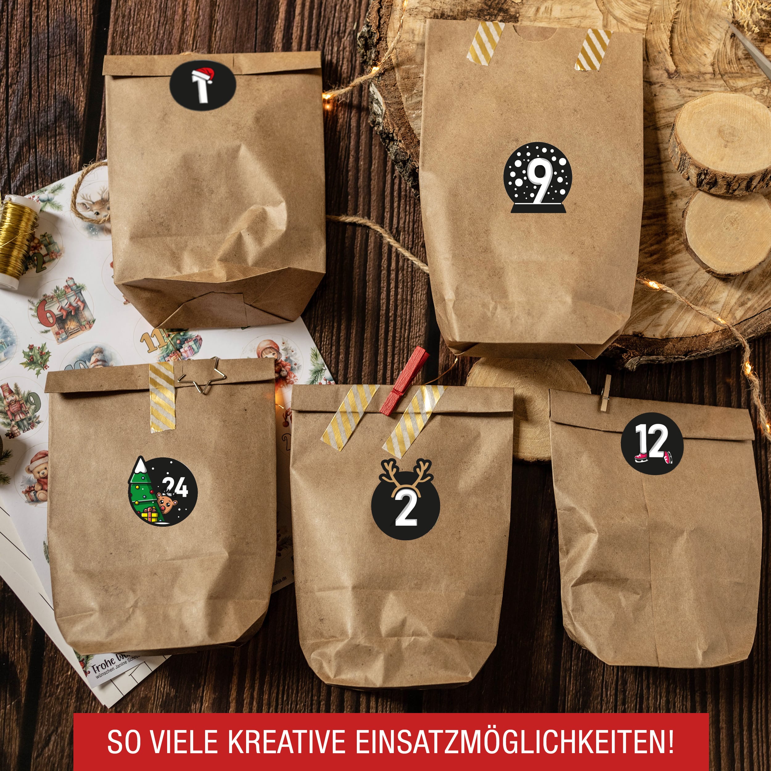 Adventskalender mit 24 Aufkleber schwarz-bunt Adventskalender mit 24 Aufkleber schwarz-bunt