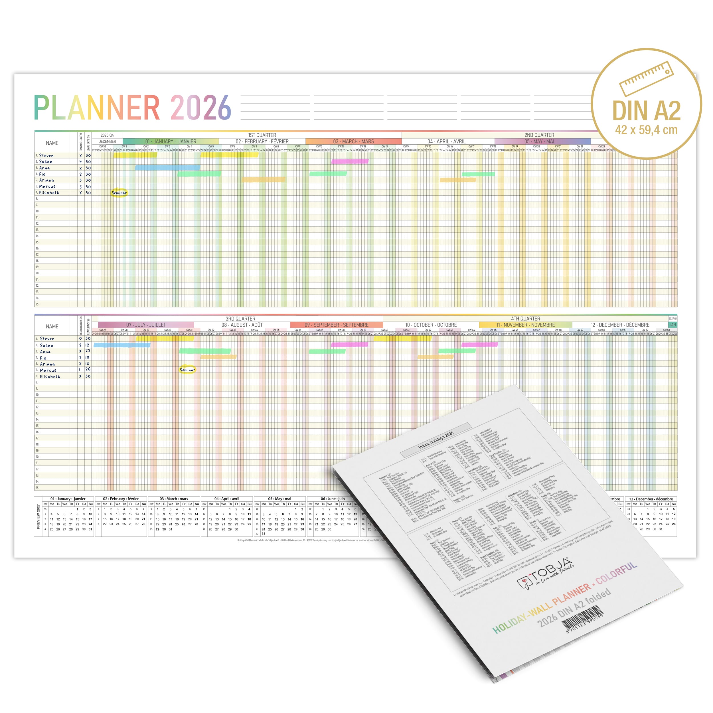 Urlaubsplaner 2026 EU-Version | Englisch | DIN A2 Urlaubsplaner 2026 EU-Version | Englisch | DIN A2