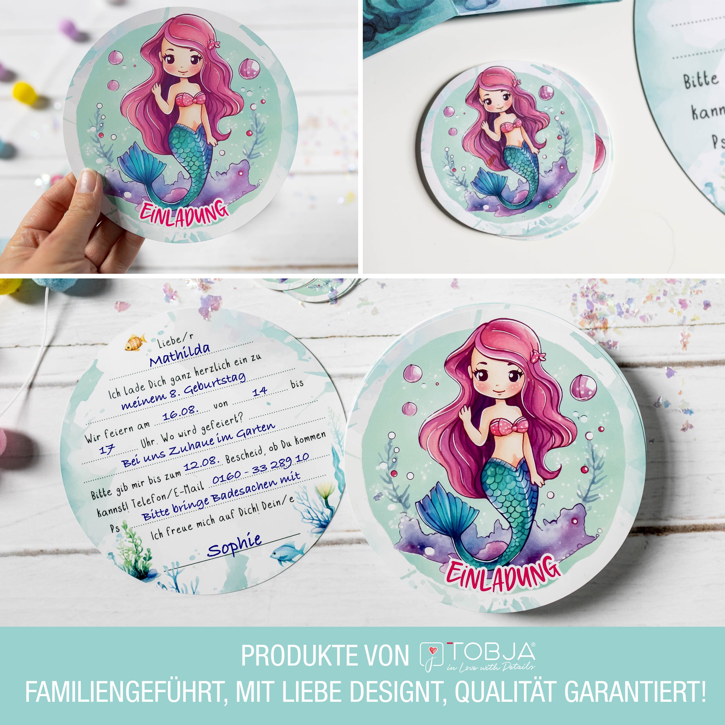 XXL Meerjungfrau Einladungskarten für Kindergeburtstag