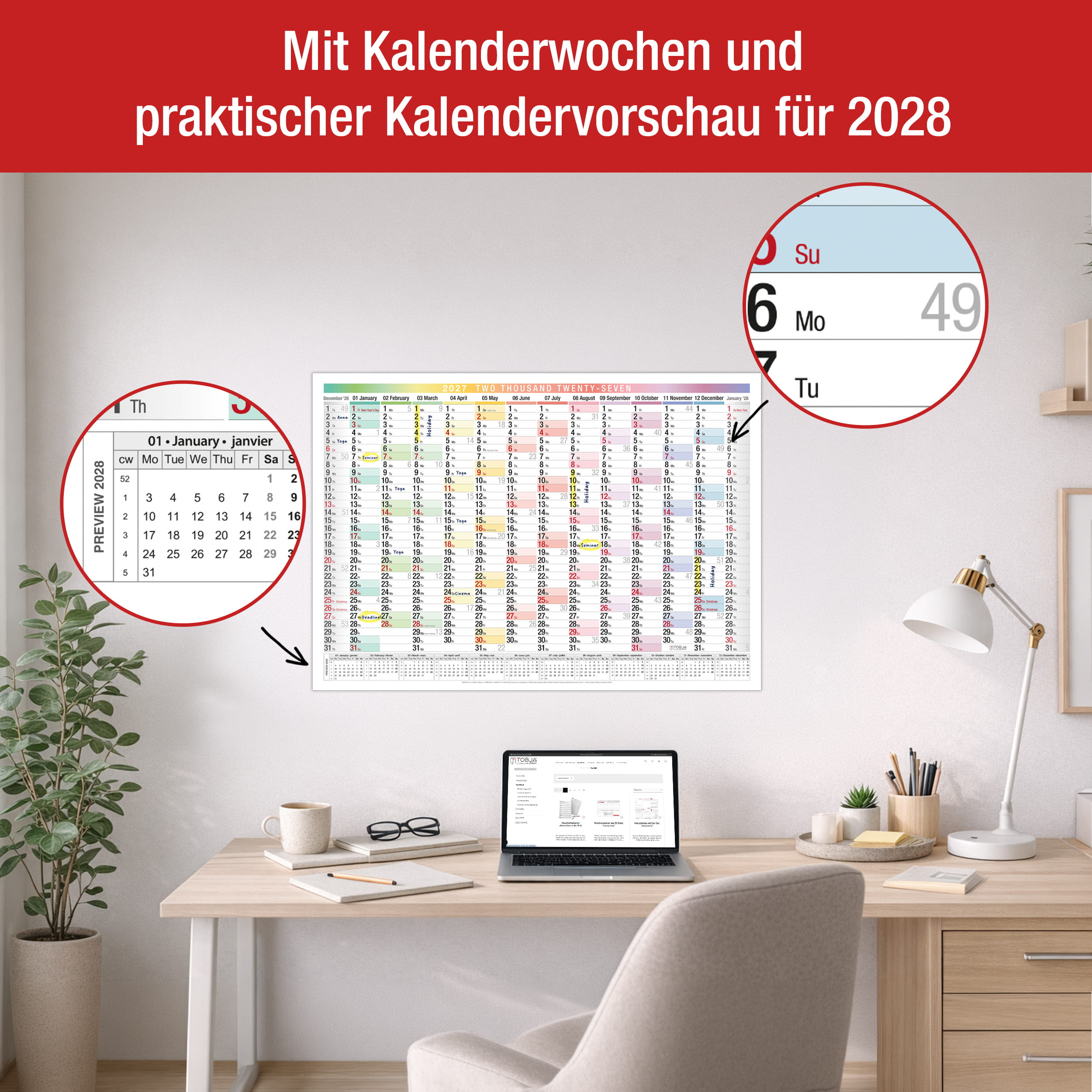 Wall Calendar 2027 A2 Bunt EU English