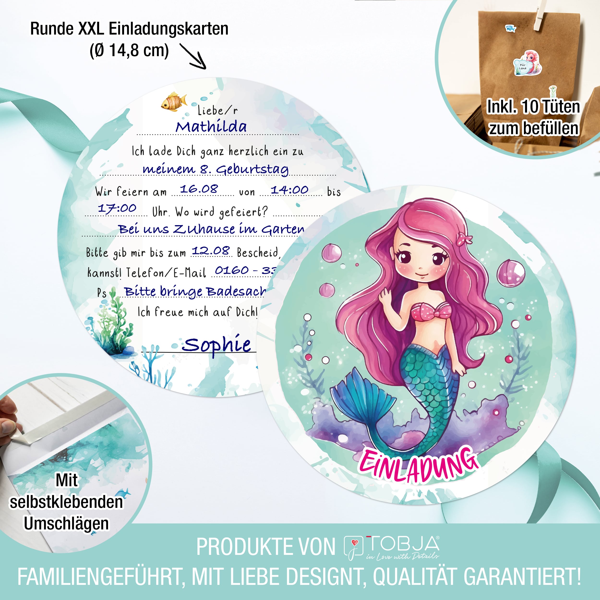 Geburtstags-Set Meerjungfrau inkl. Tüten Geburtstags-Set Meerjungfrau inkl. Tüten