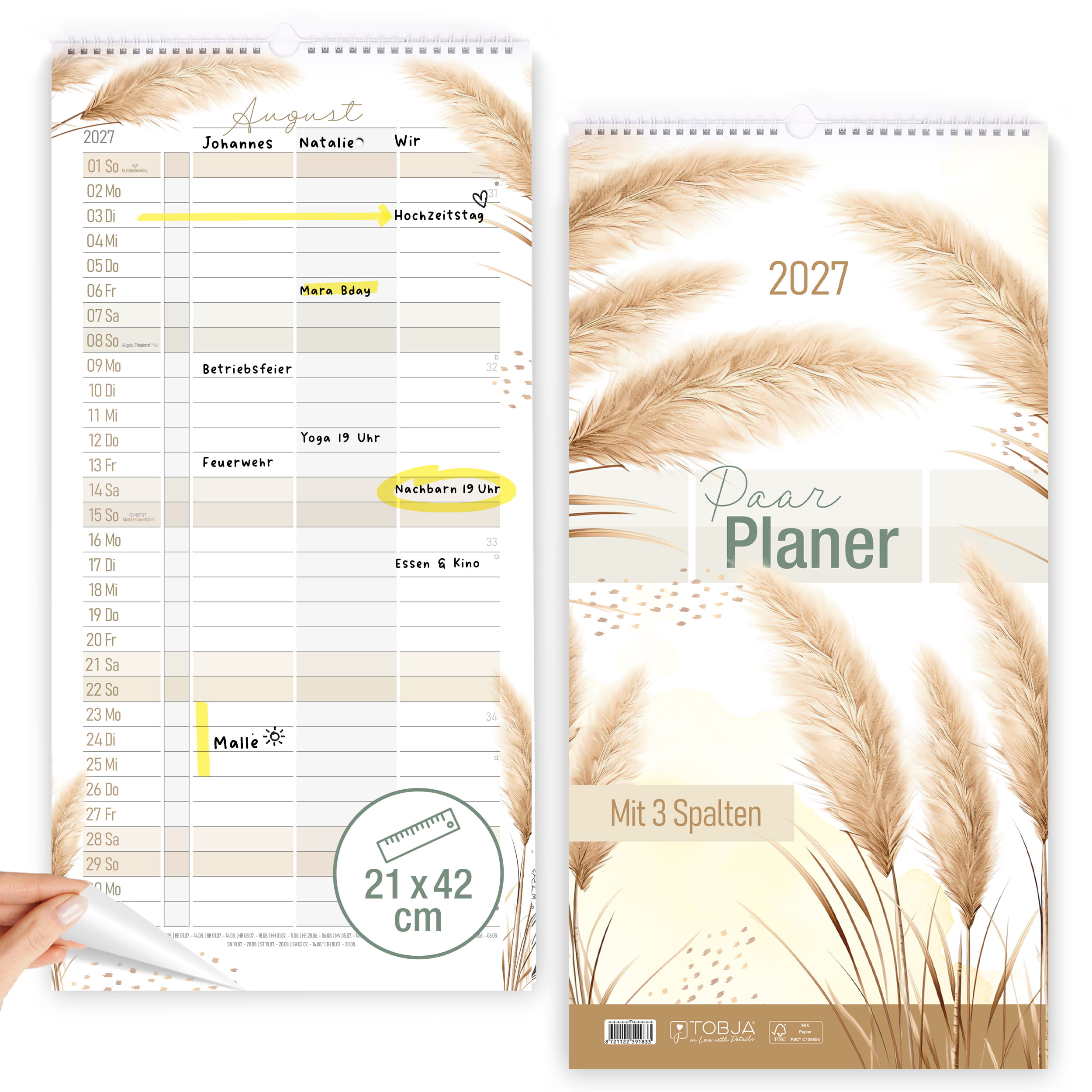 Paarkalender 2027 Pampas – 3 Spalten Paarplaner