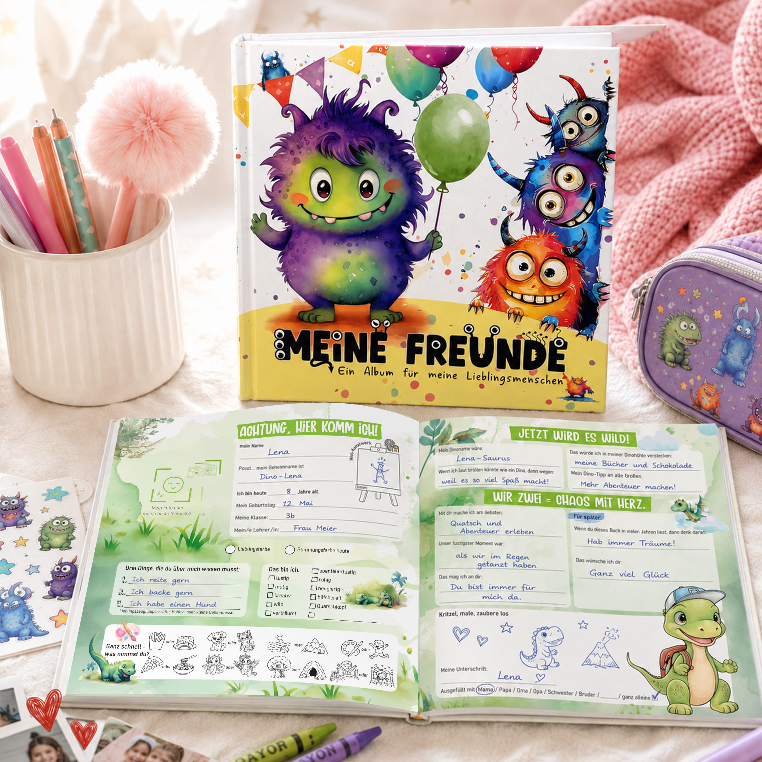 Freundebuch Grundschule Monster – 21 x 21 cm Hardcover
