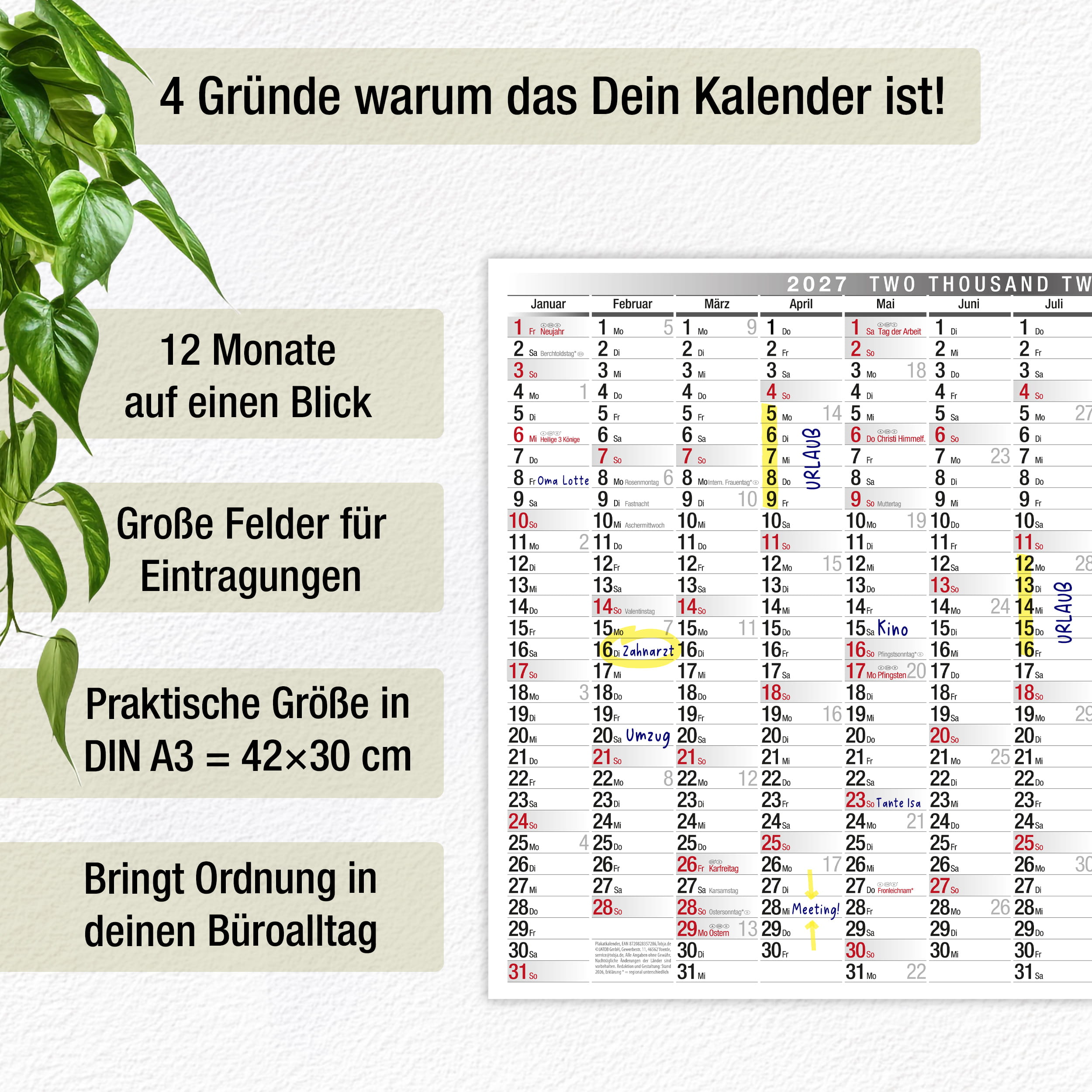 Wandkalender A3 2026