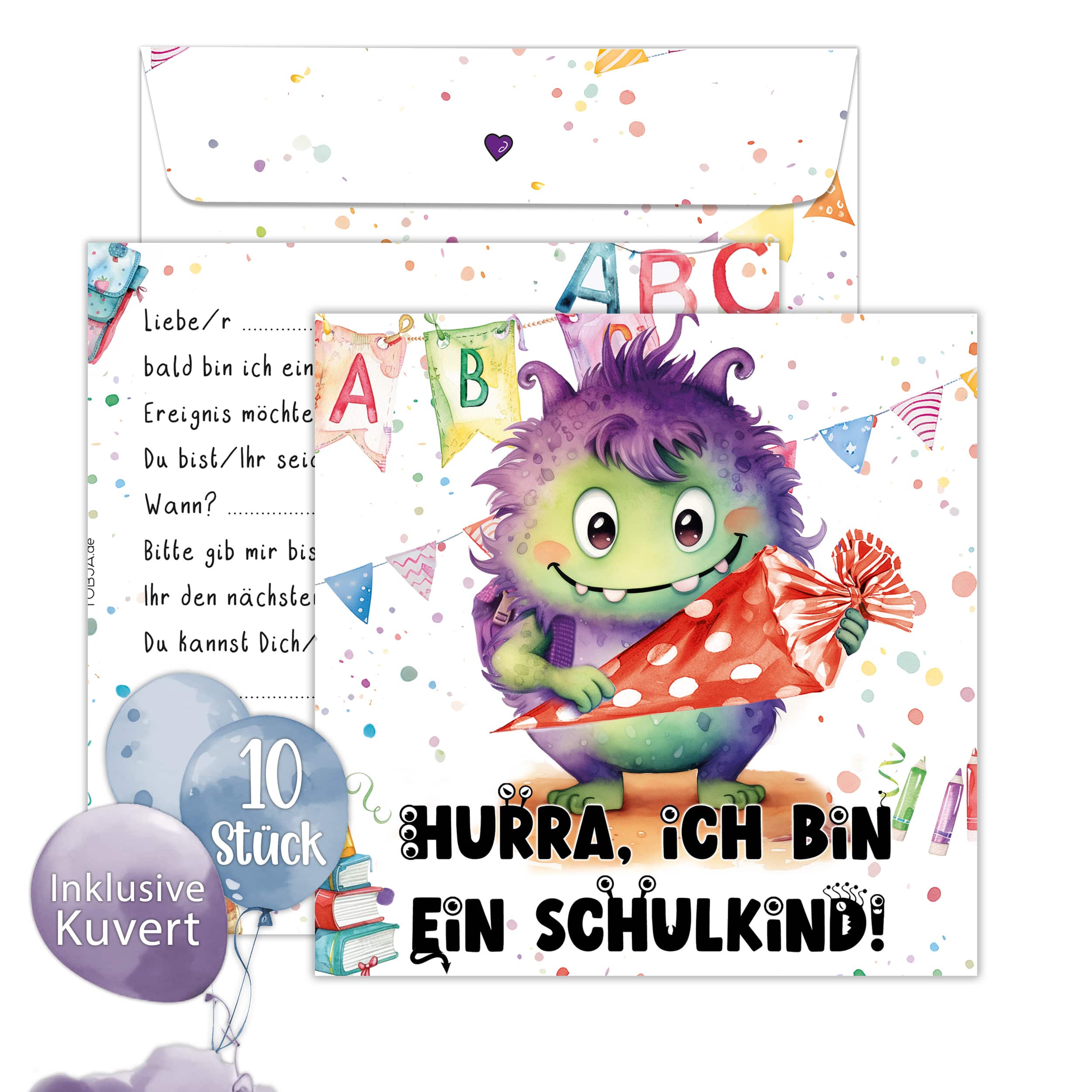 Einladungskarten Einschulung "Monster" 