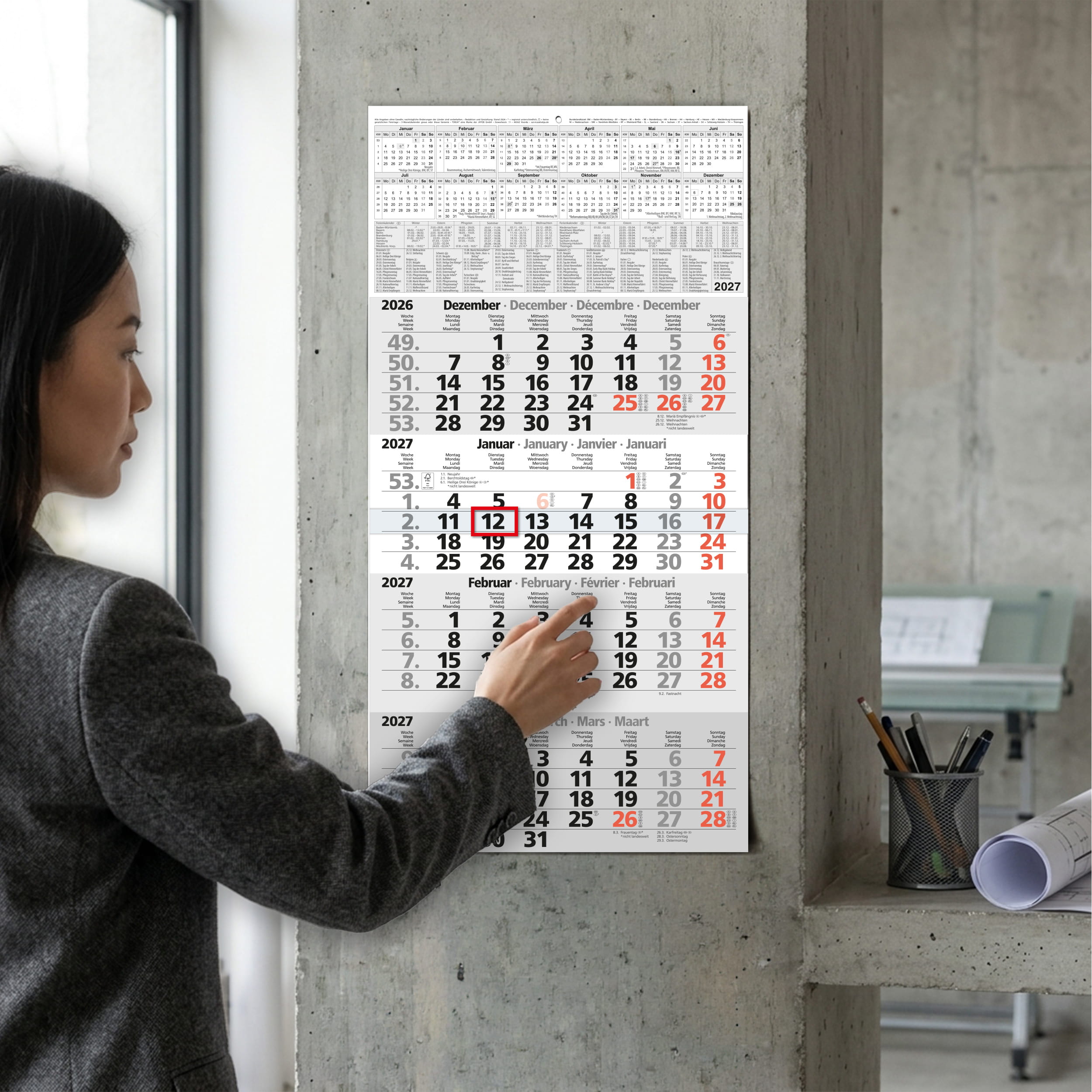 4-Monatskalender 2027 Rot 30x59