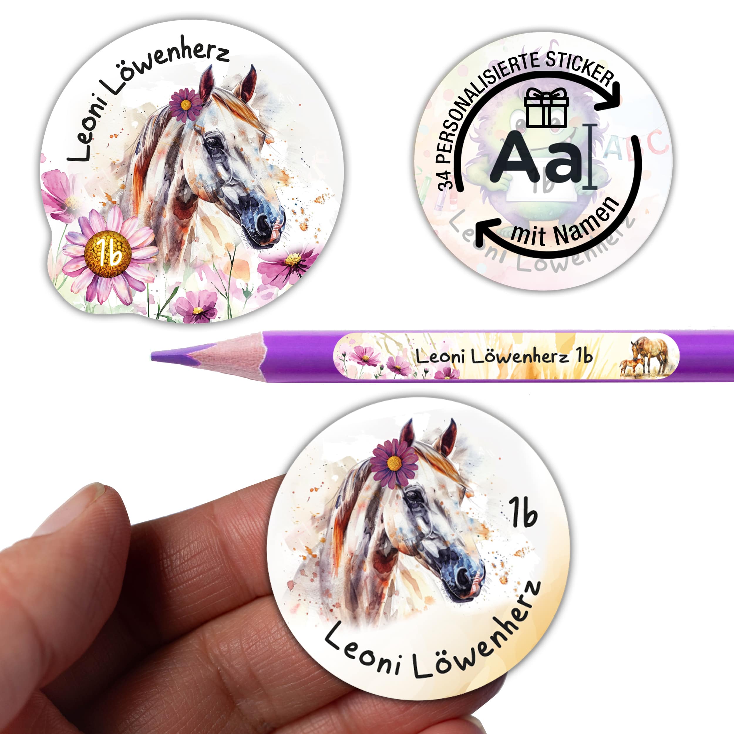 Sticker Set Pferd Grundschule personalisiert Name