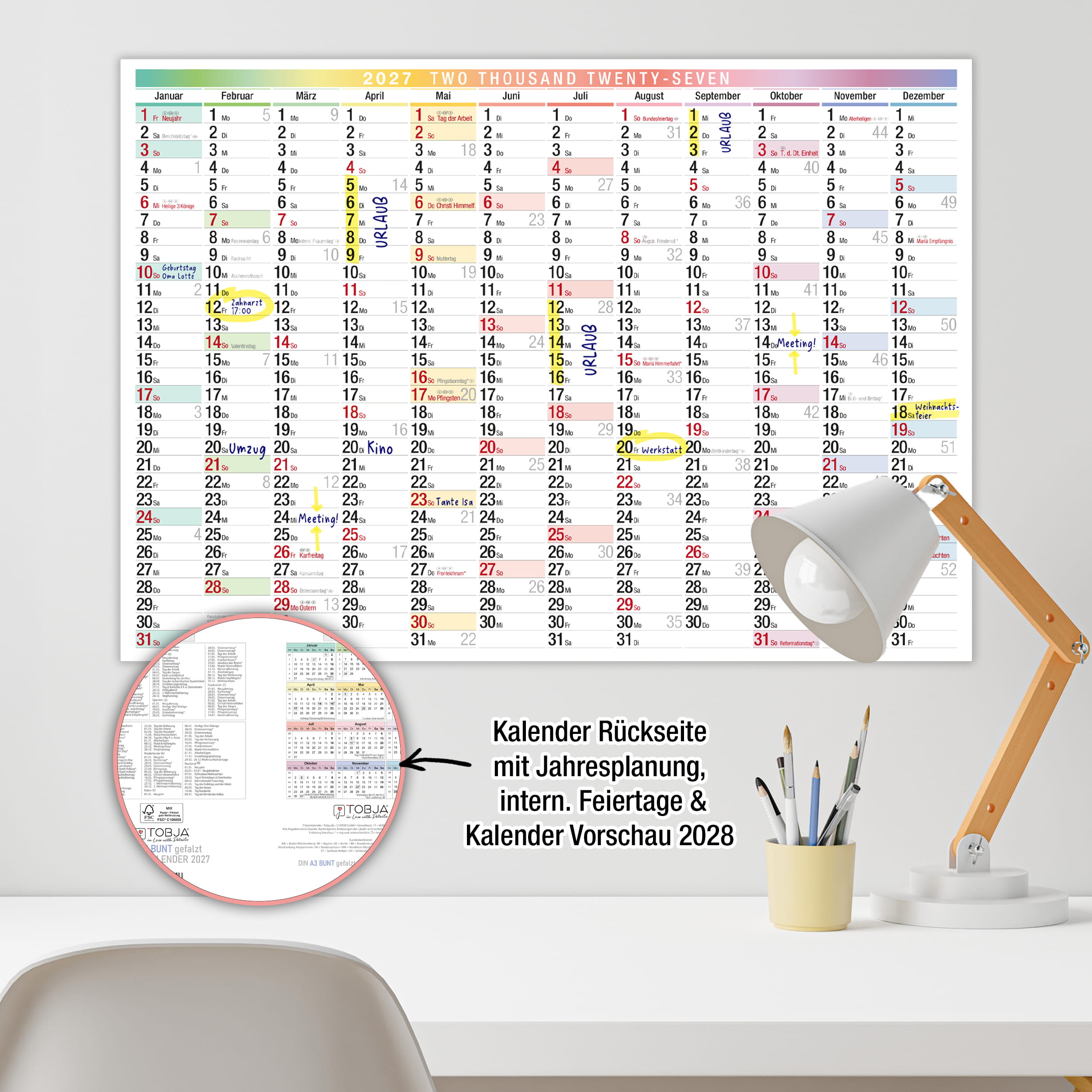Wandkalender 2027 A3 Bunt Regenbogen