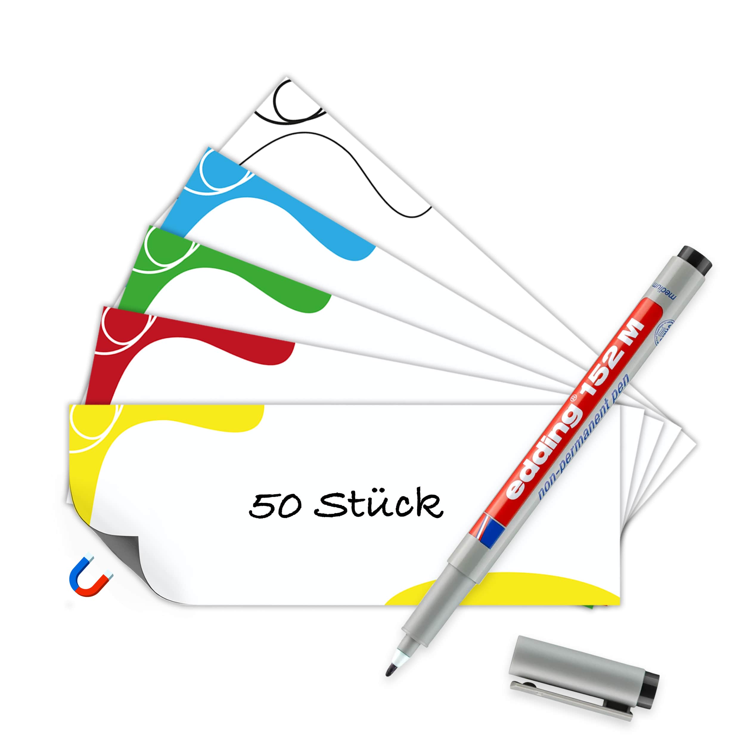 Beschreibbare Magnetstreifen: 50Stck. inkl. Stift
