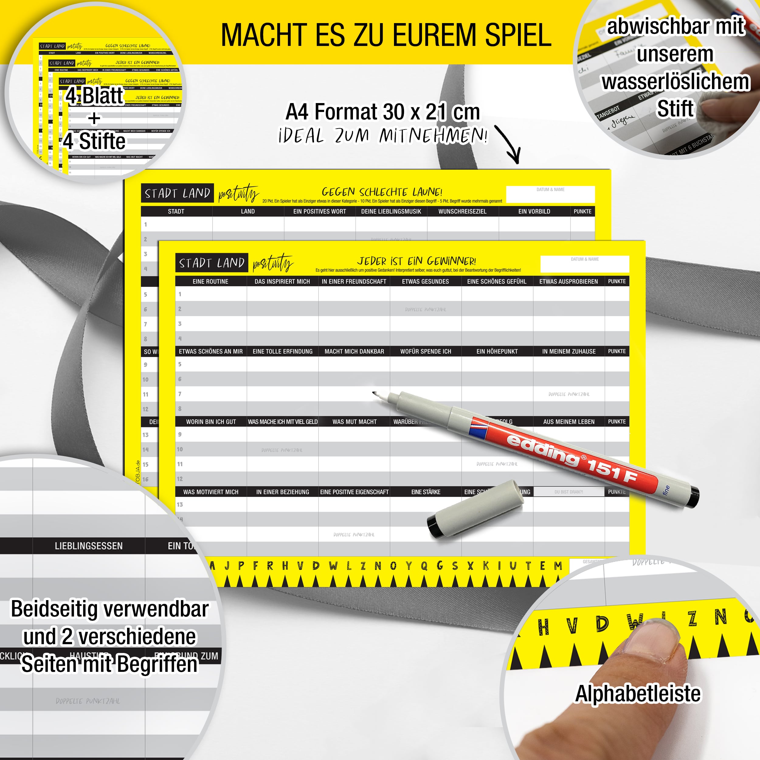 Stadt Land Positivity - wiederverwendbar 4 Spieler Stadt Land Positivity - wiederverwendbar 4 Spieler