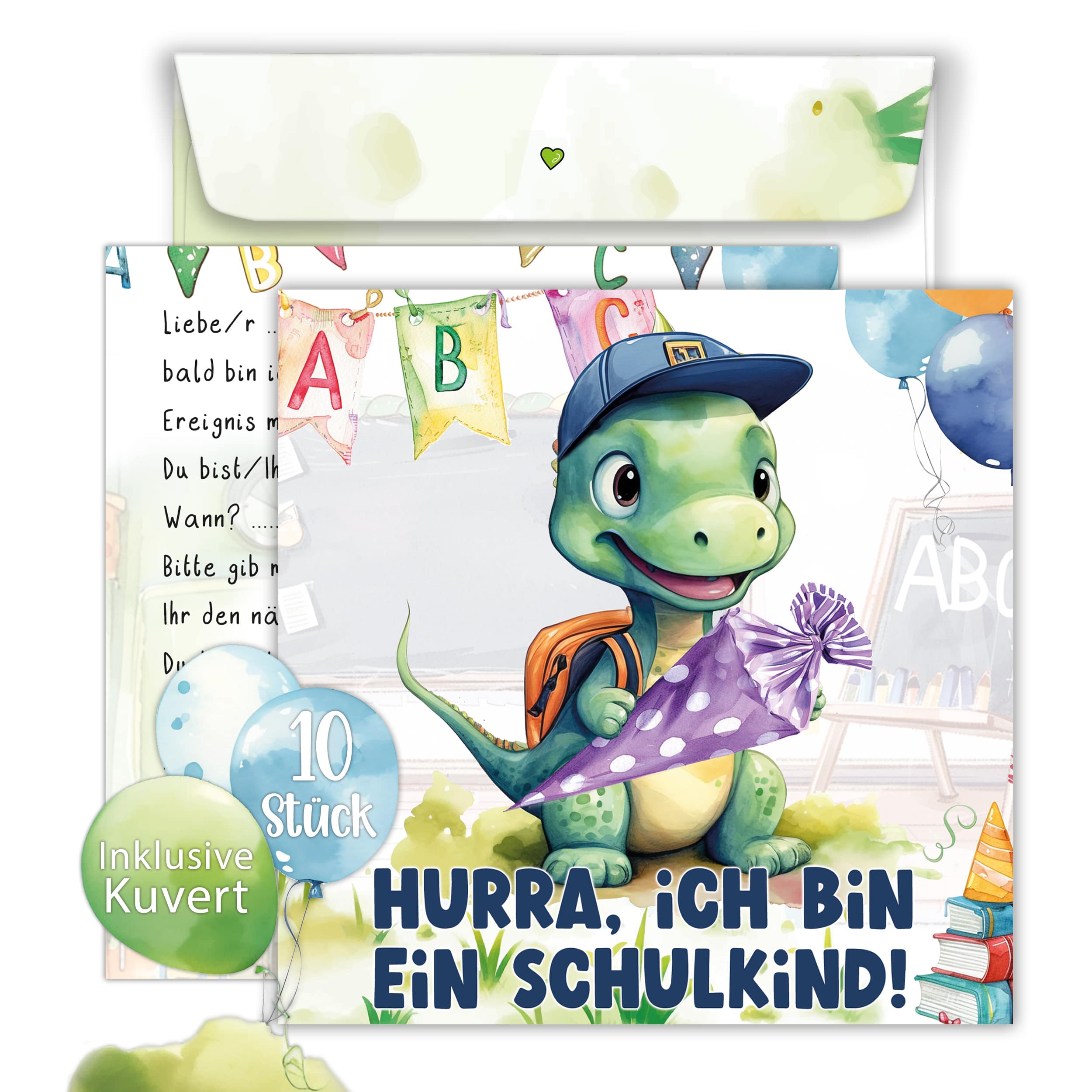 Einladungskarten Einschulung "Dino" 