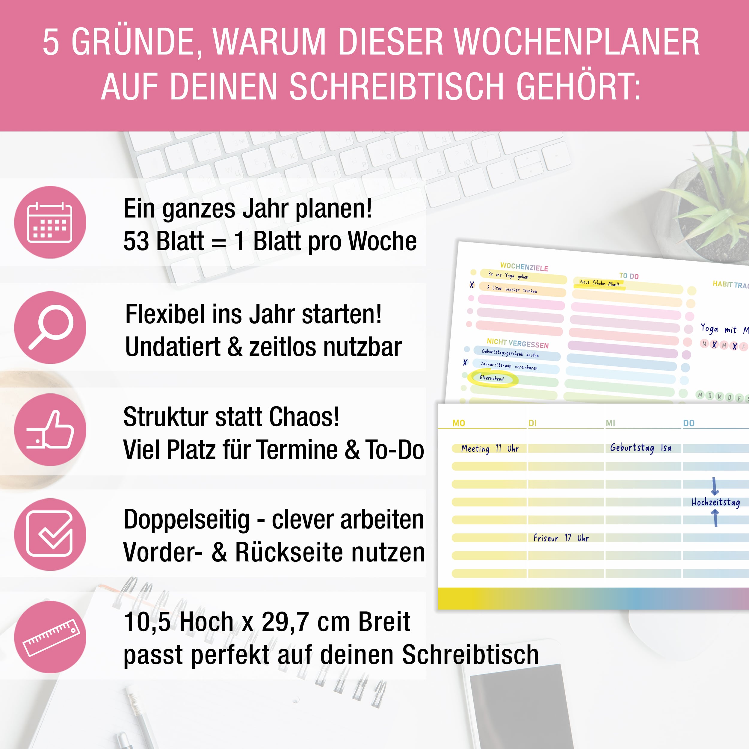 Bunter Wochen-Tischkalender Block – 53 Seiten