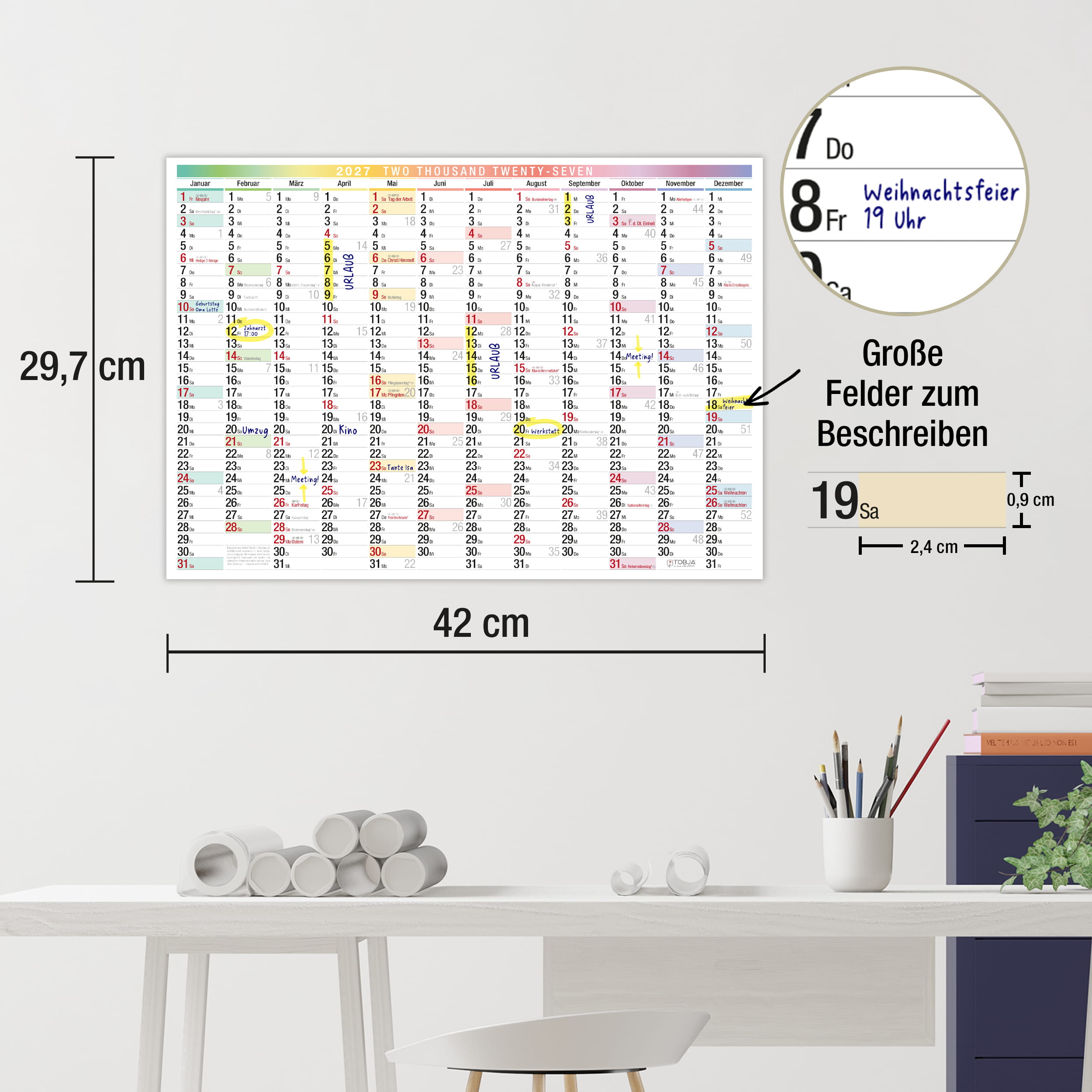 Wandkalender 2027 A3 Bunt Regenbogen