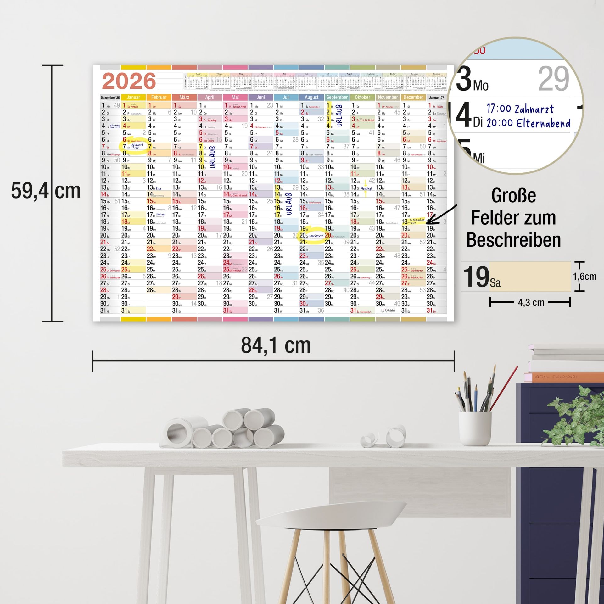 Großer Wandkalender 2025 In Schwarz Für's Büro | Stay Inspired