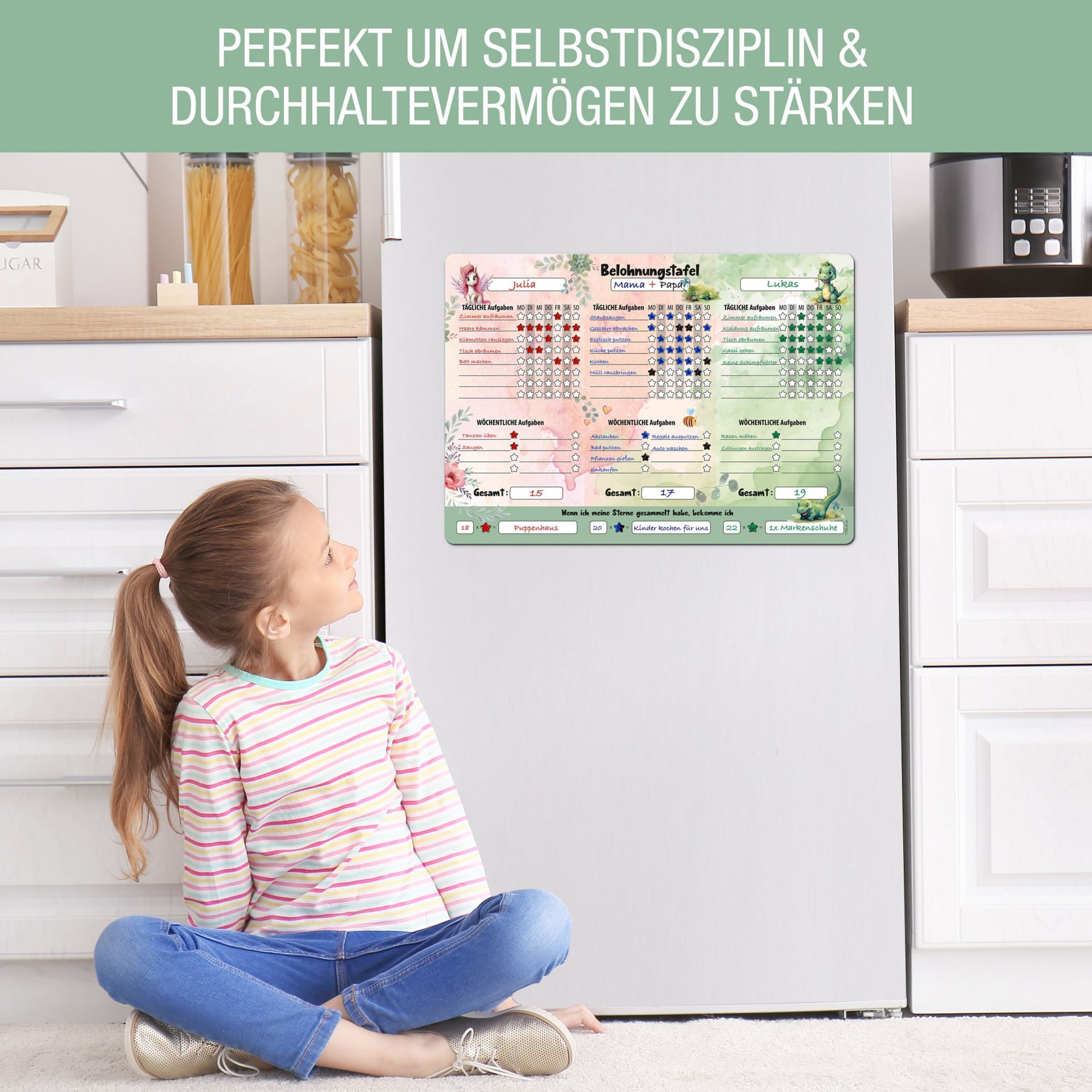 𝐋𝐨𝐠𝐢𝐌𝐞® Belohnungstafel Für Kinder [200 AUFGABEN] - XL Aufgabenplaner Magnetisch - Montessori Belohnungssystem - Wochenplaner Ab 3 4 5 6 7 8 Jahre - Sternchenplan ADHS Magnettafel (Abenteurer