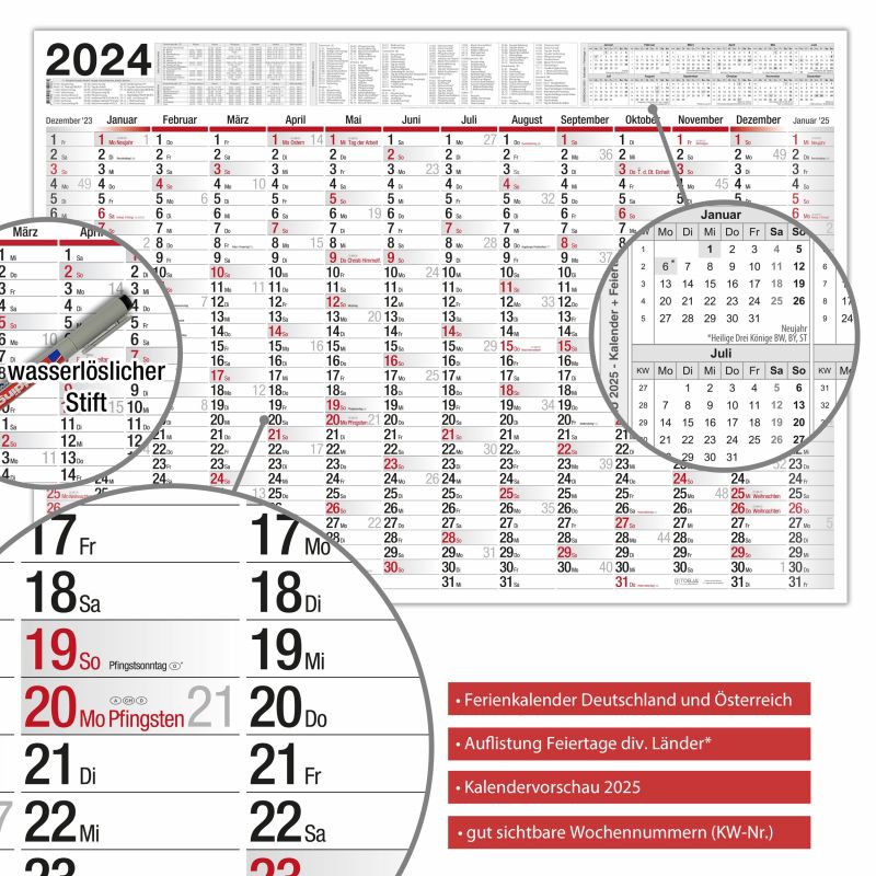 Flexibler Wandkalender 2024 – Abwischbar & Deutsch hergestellt