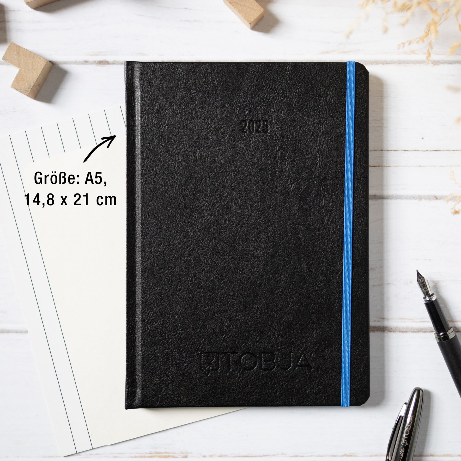 Stylex Buchkalender 2025 - Blau, DIN A5, 400 Seiten, 1 Seite Pro Tag